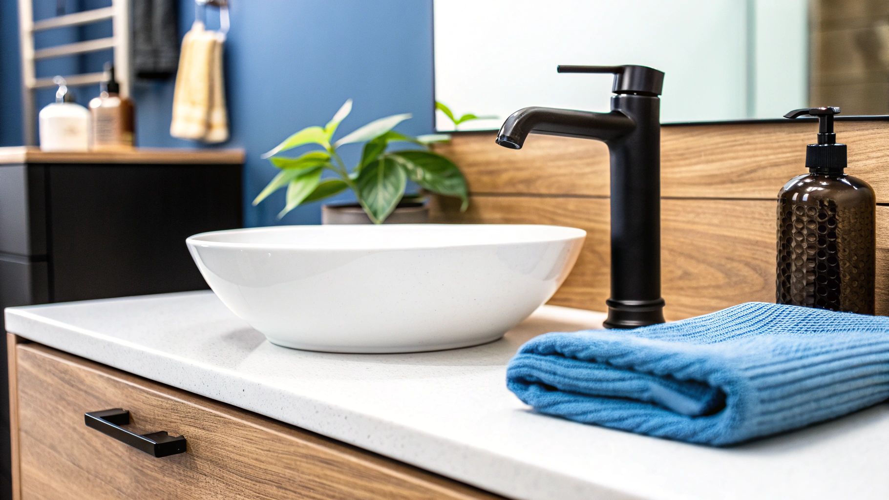 חדר רחצה מעוצב עם כלים סניטריים מודרניים