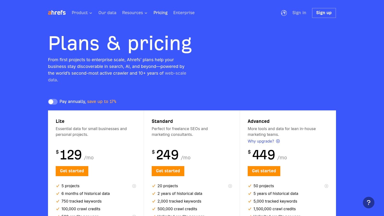 Ahrefs pricing plans