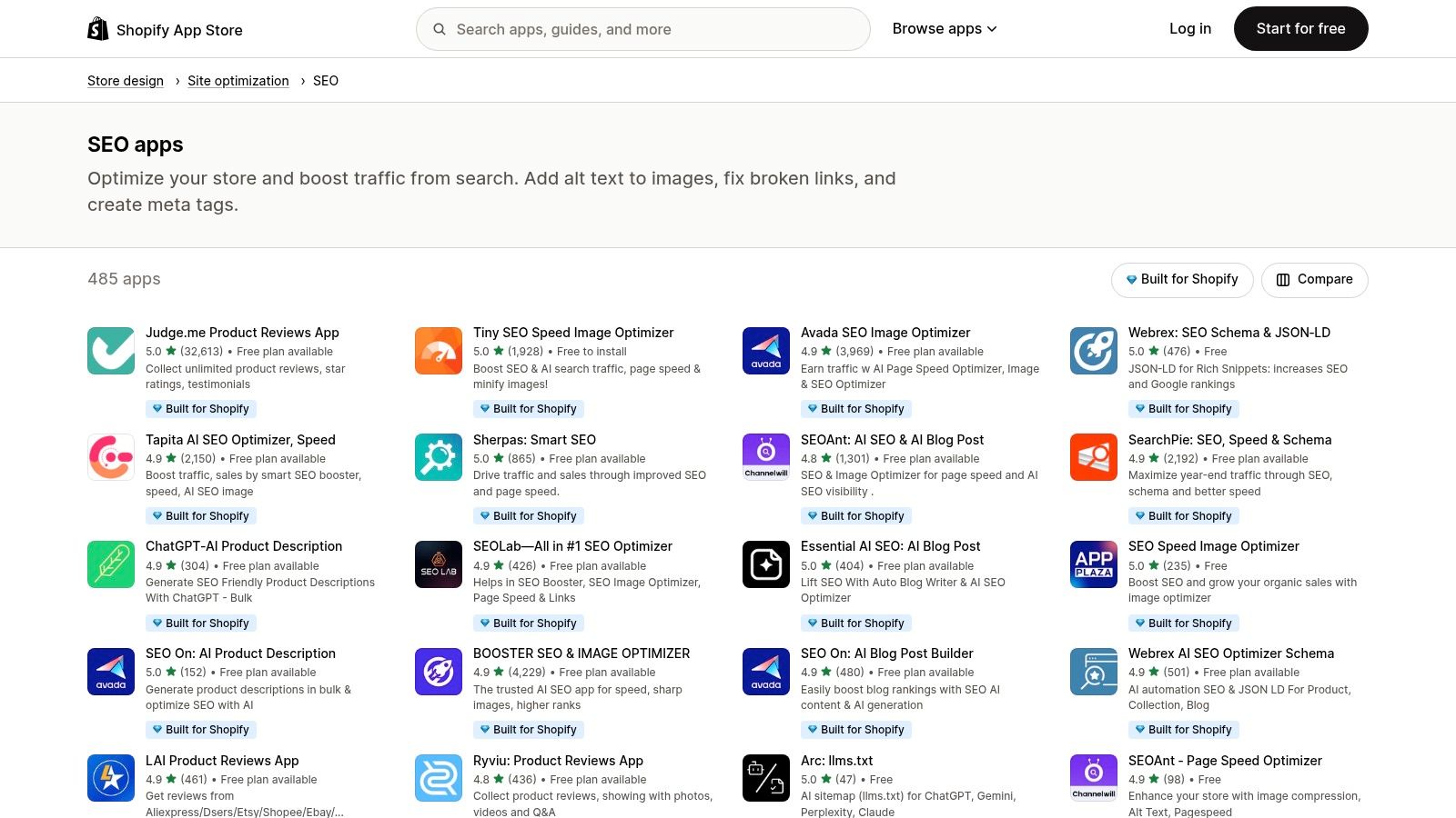 Shopify App Store – SEO apps category