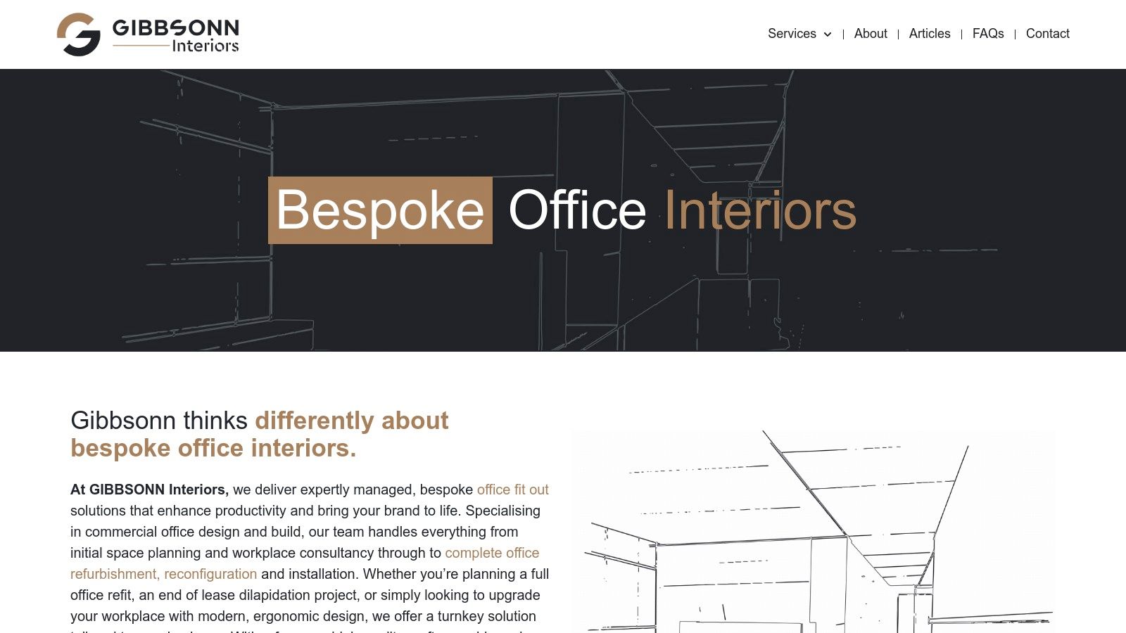 A modern office interior designed by GIBBSONN Interiors featuring collaborative spaces and branded elements.