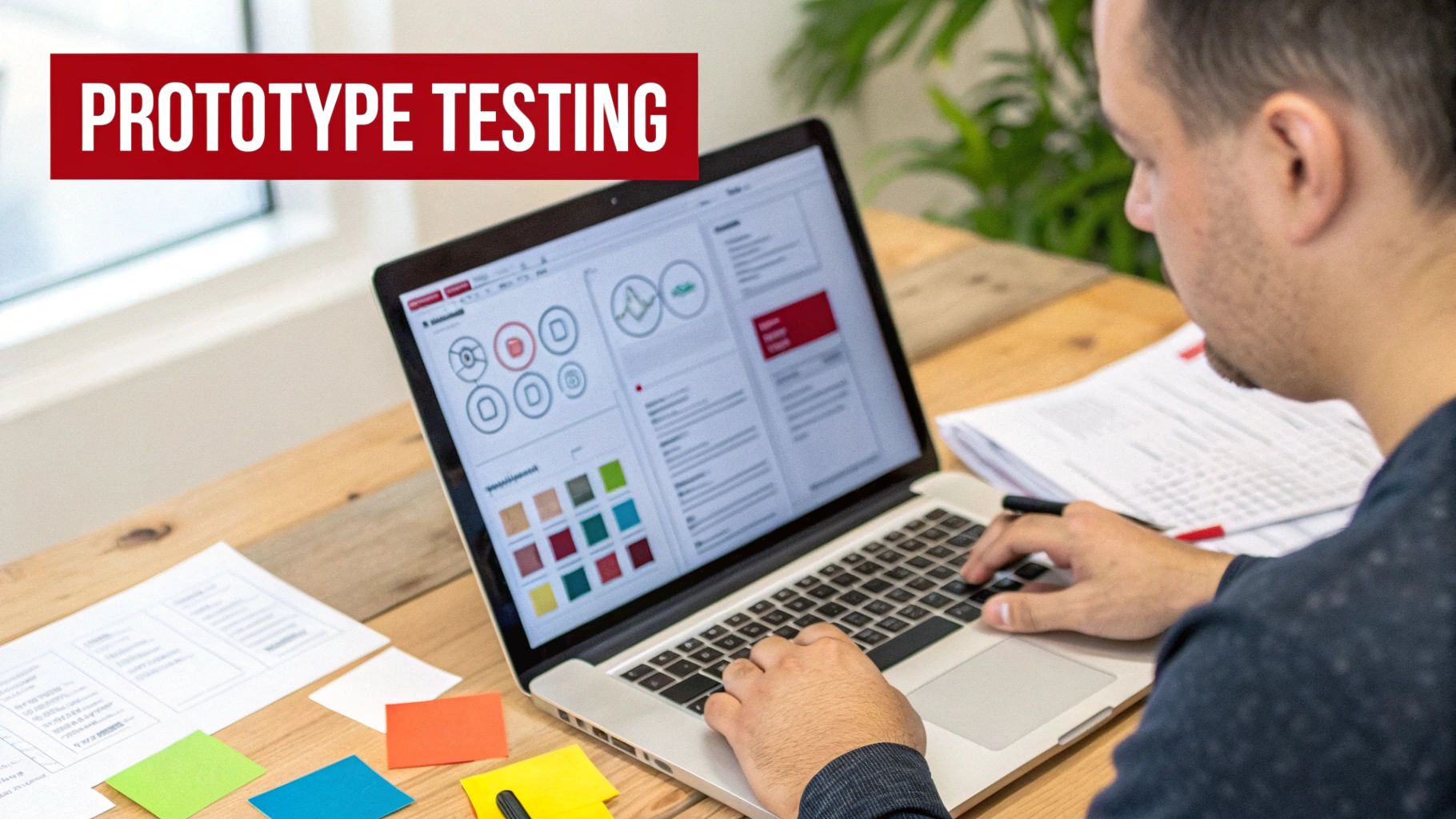 A design team in a modern office looking at a screen with charts and graphs, discussing post-launch data.