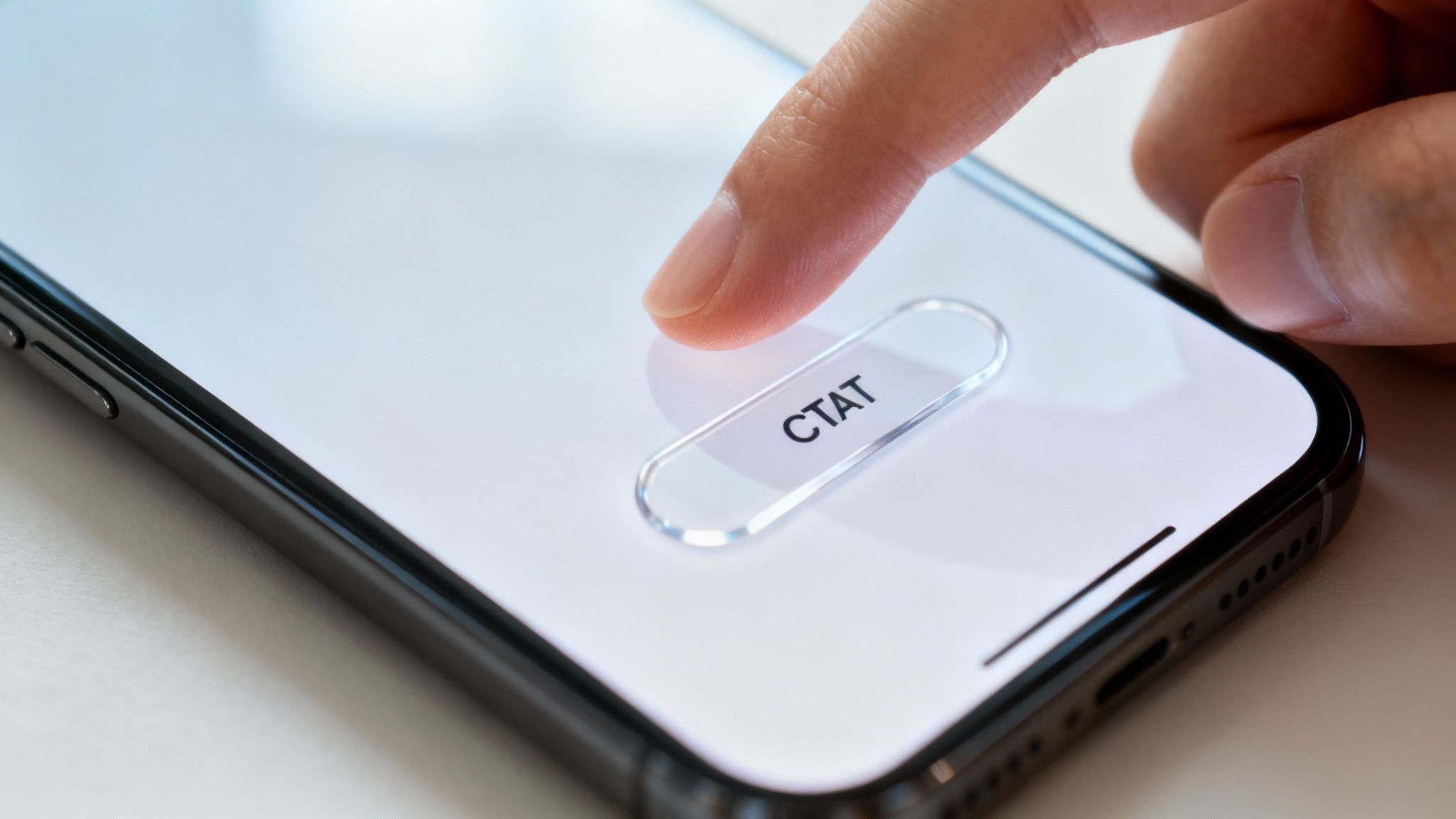 Close-up of a person's thumb scrolling on a smartphone, with website interface elements visible.