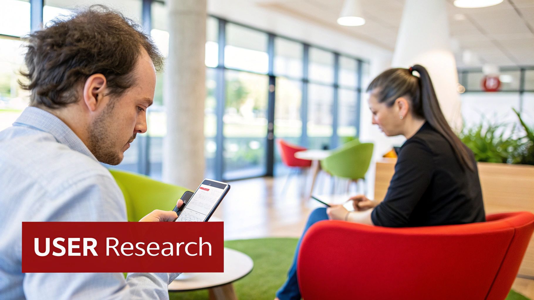 A team collaborating on a user experience design process using sticky notes on a wall.