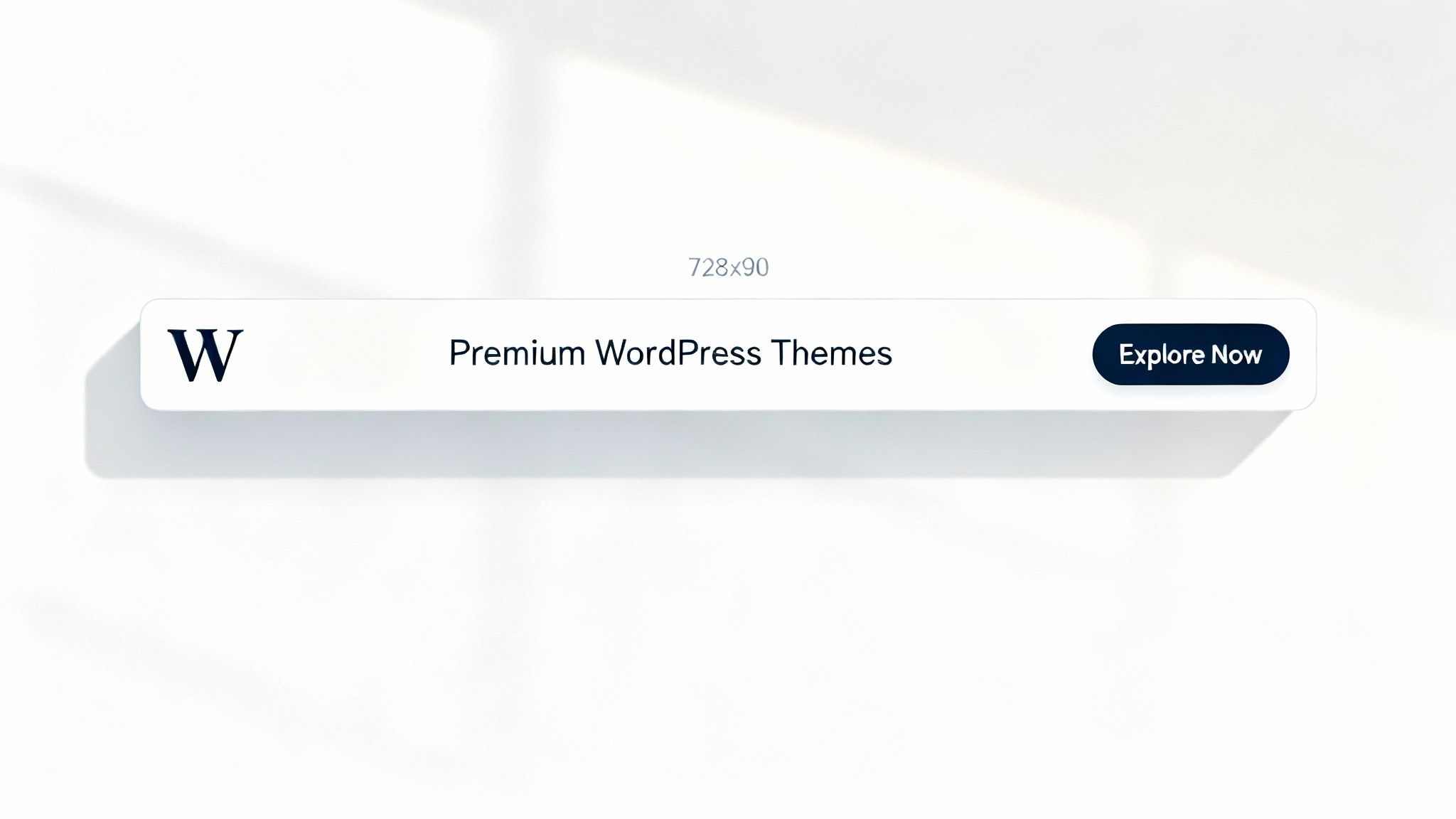 Web banner featuring a 'W' logo, 'Premium WordPress Themes' text, and an 'Explore Now' button.