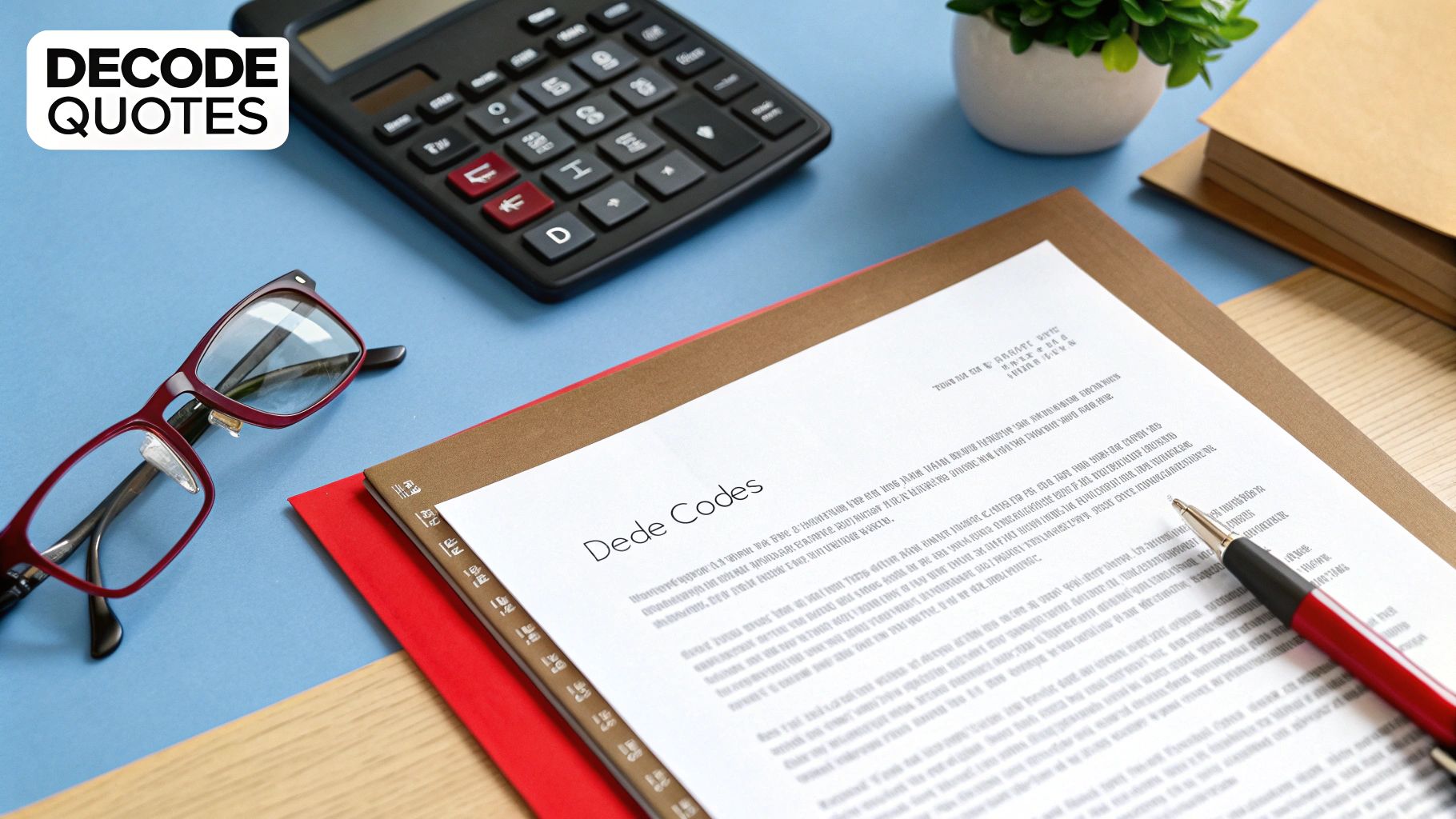 A person examining a detailed web design quote document with a calculator nearby.