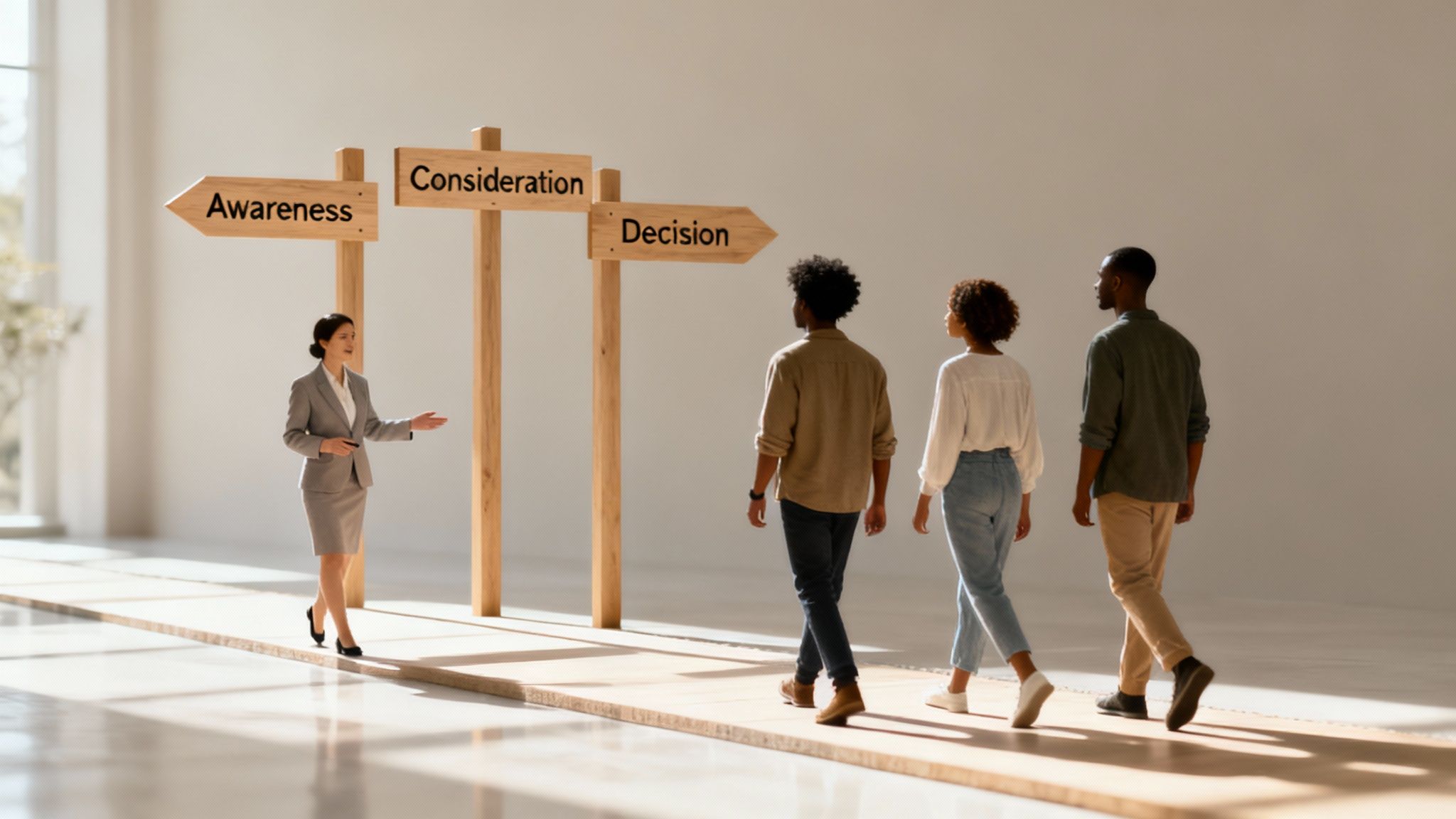 A group of professionals collaborating on a business strategy in a modern office.