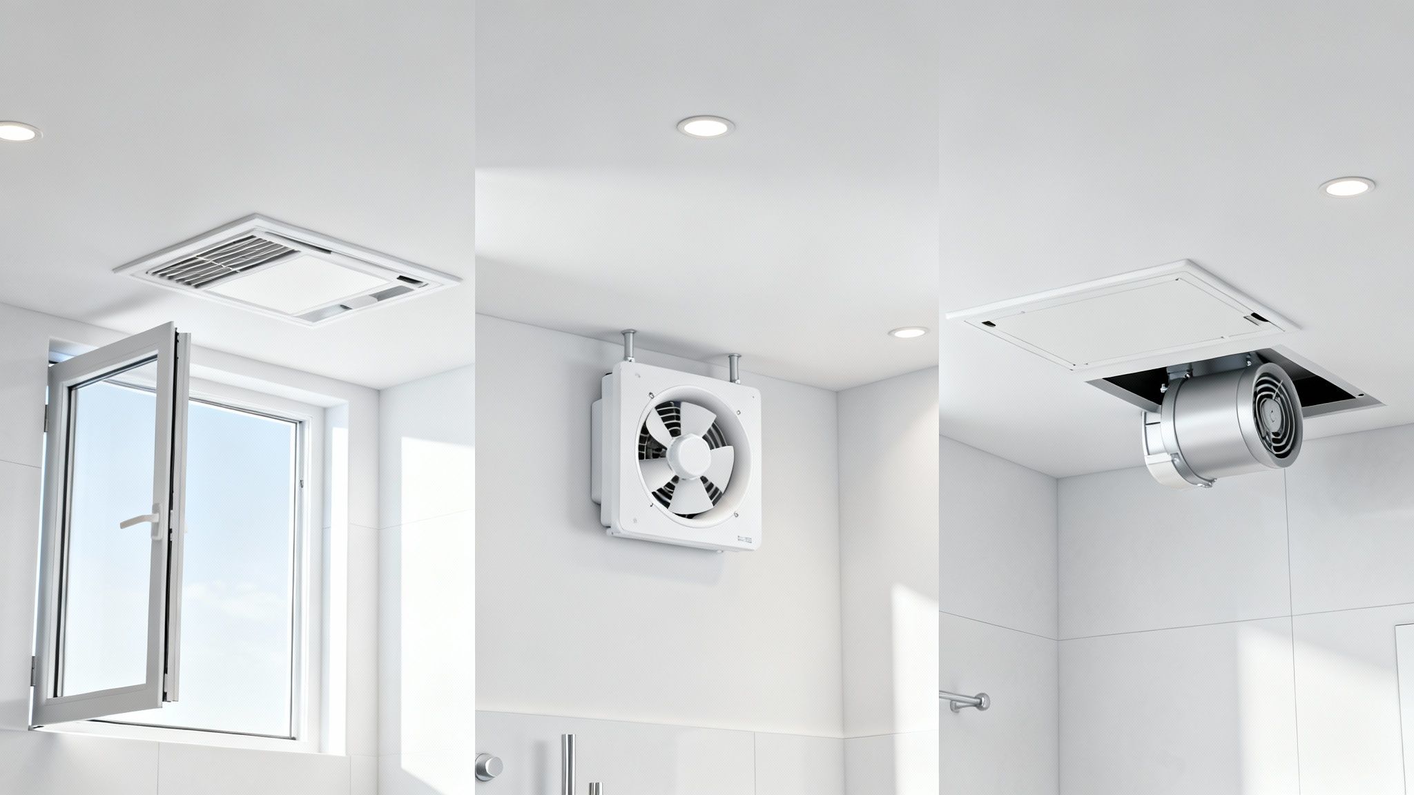 A modern bathroom exhaust fan and light combination on a white ceiling.