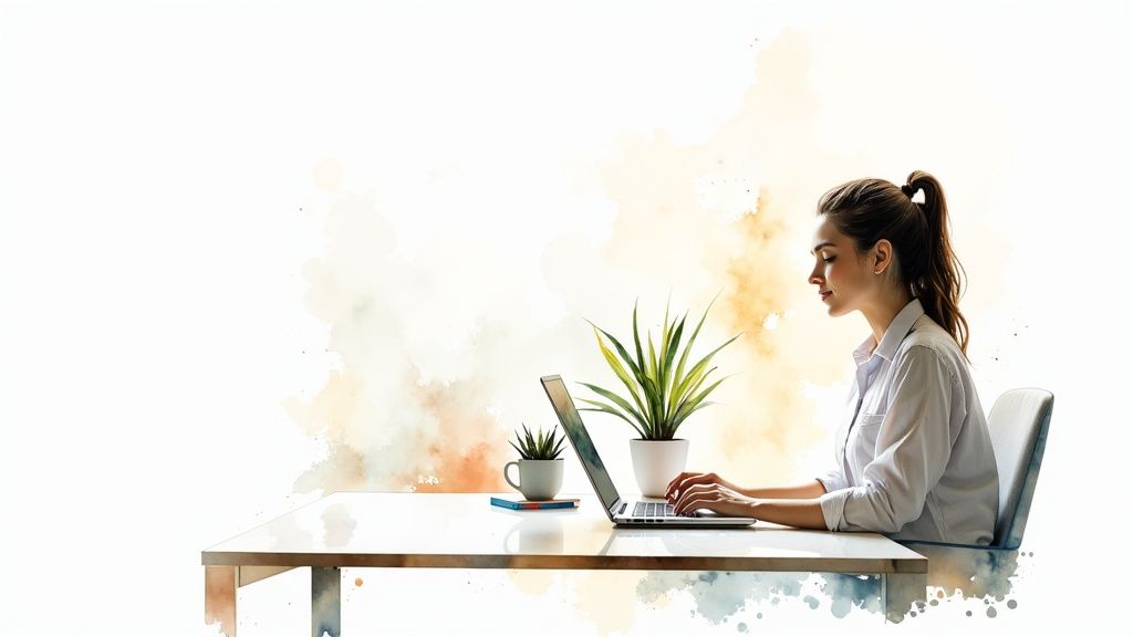 A team of professional cleaners working together in a modern, bright office space.