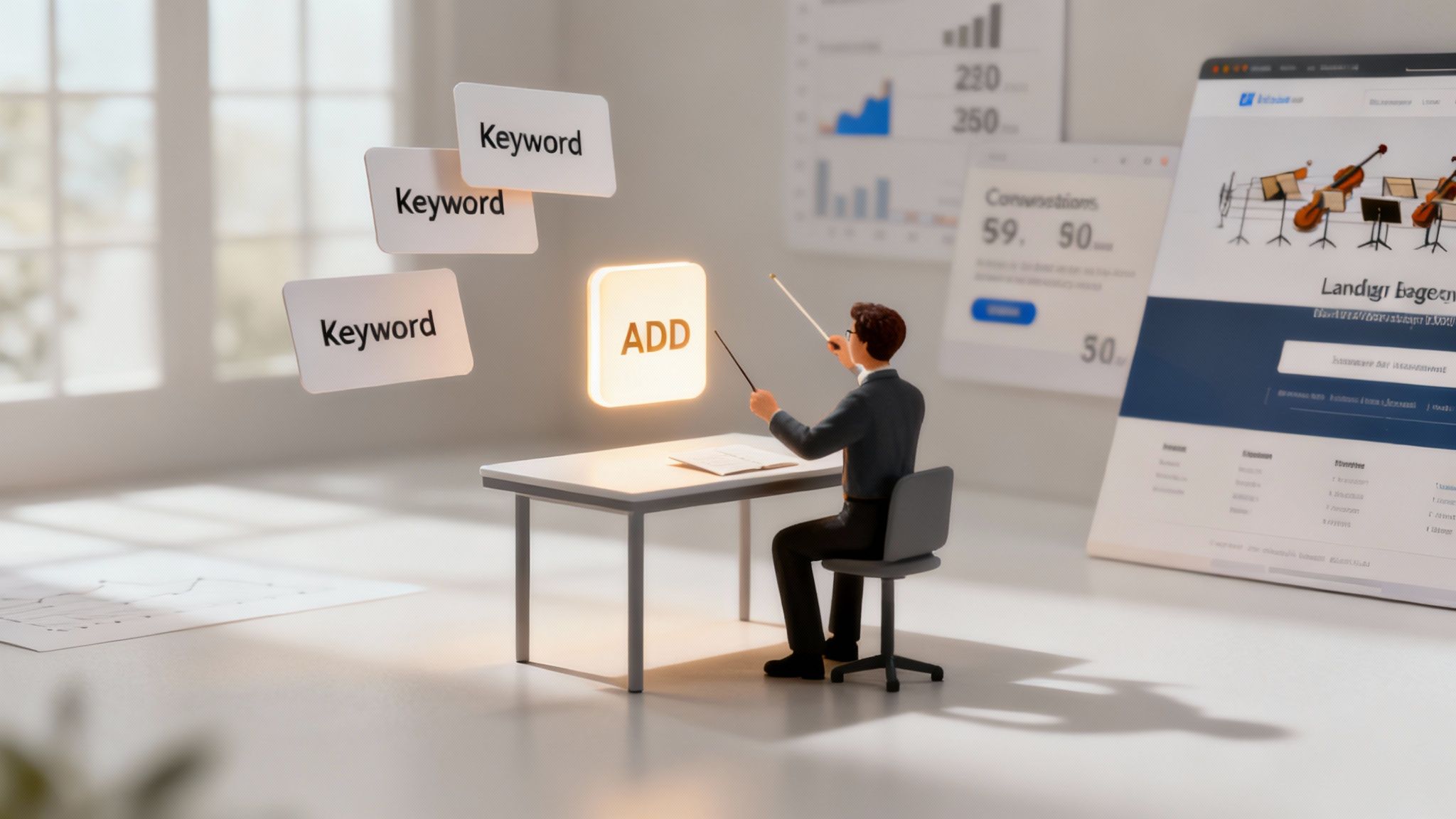 A digital marketing team collaborating on a PPC campaign strategy on a large screen