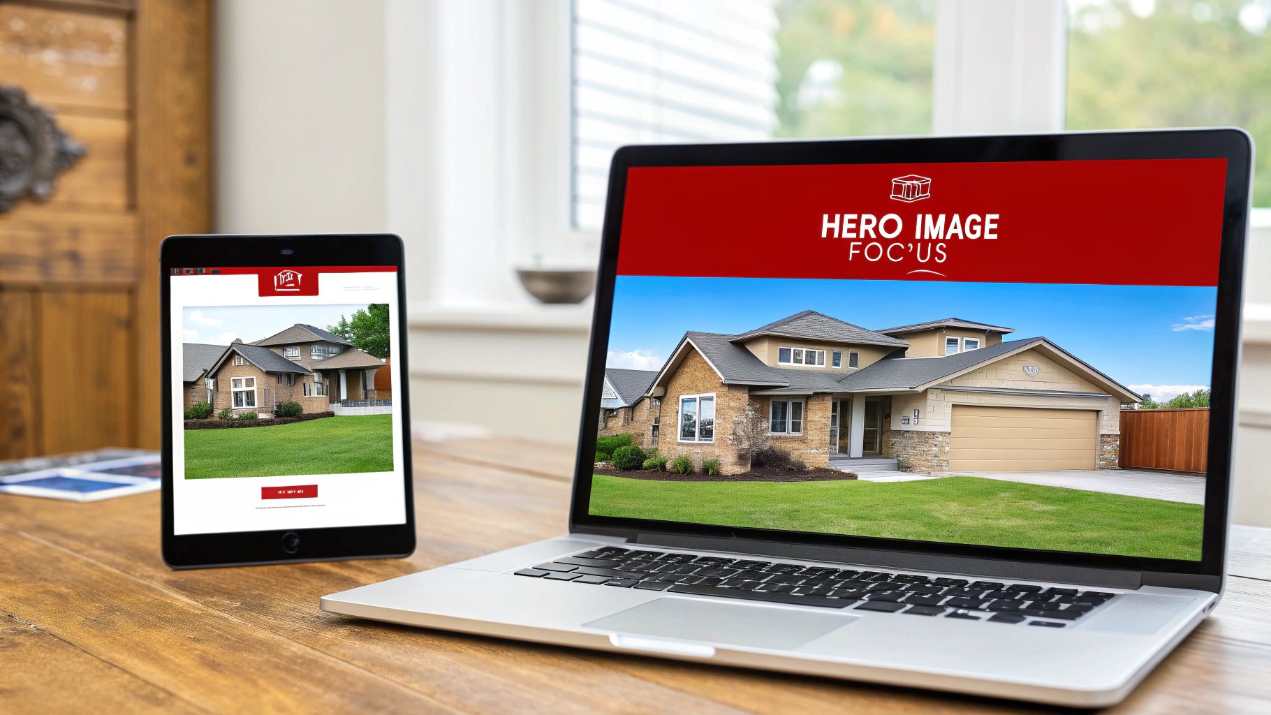 A sleek, modern real estate website displayed on a laptop screen.