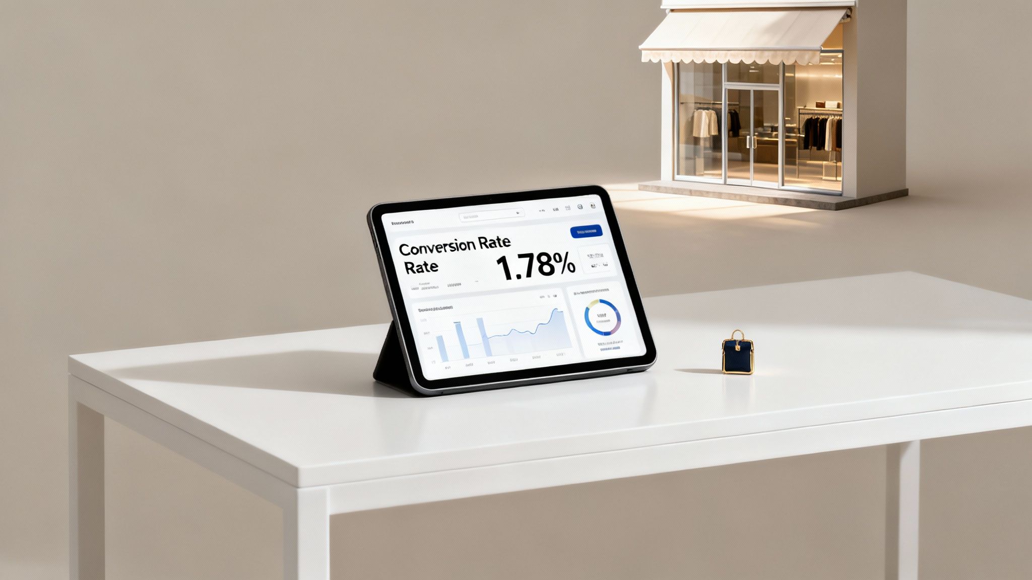 A person analysing a conversion rate graph on a computer screen, representing the core concept of ecommerce analytics.