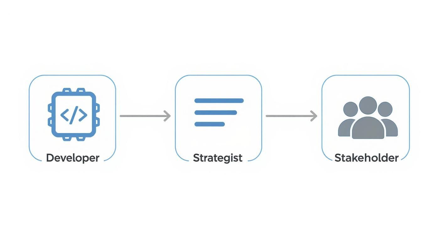 An infographic process flow showing how developers, strategists, and stakeholders collaborate during team wireframing.