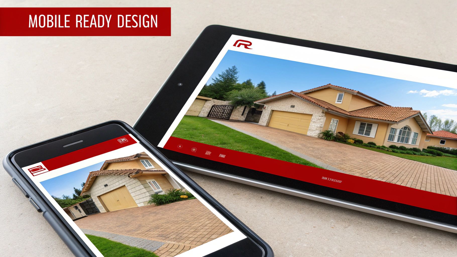 A person using a tablet to view high-resolution photos of a property listing.