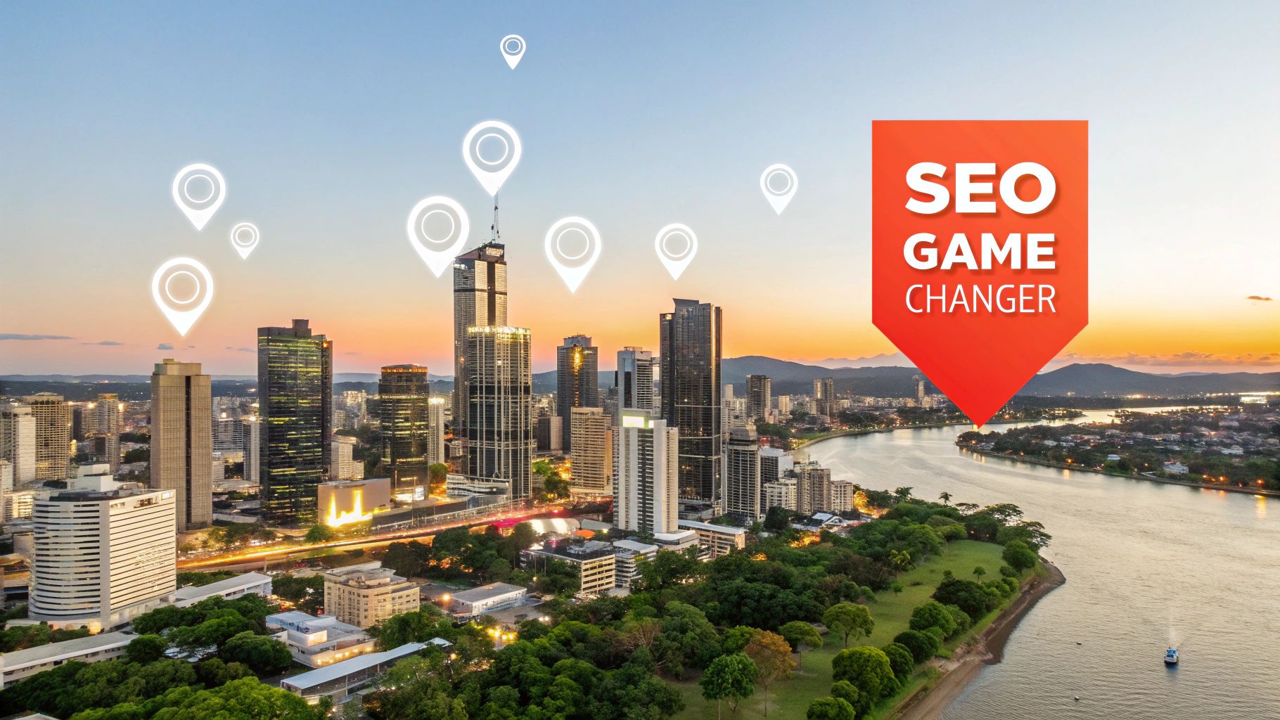 A bustling Brisbane city street with modern architecture and foot traffic, representing a competitive market.
