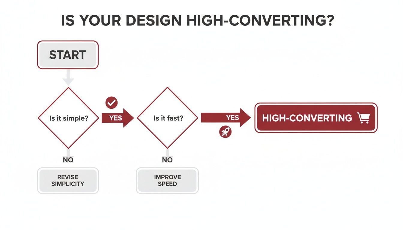 Flowchart guiding users through steps to create a high-converting e-commerce website design.