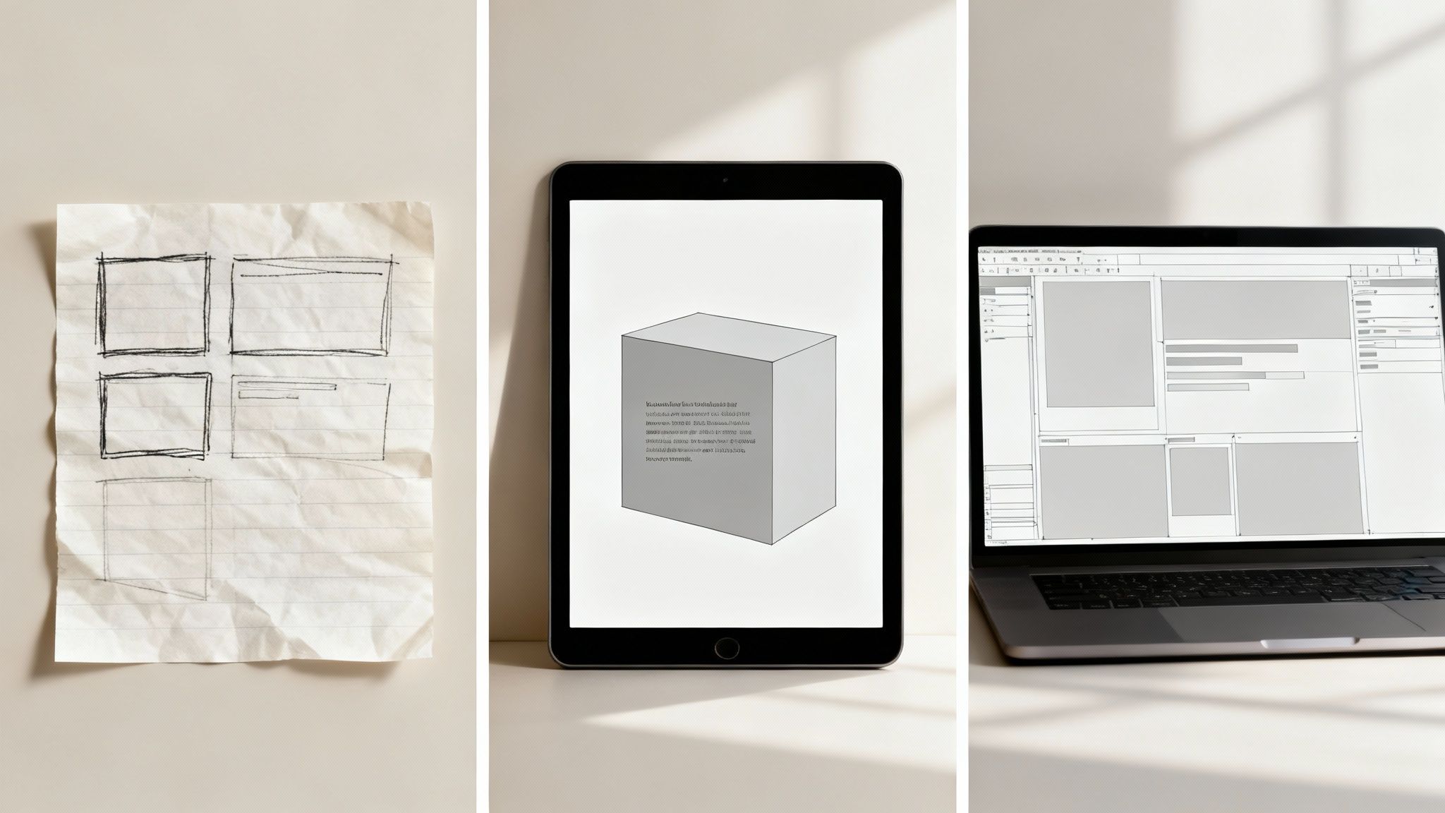 A visual comparison of low-fidelity, mid-fidelity, and high-fidelity wireframes.