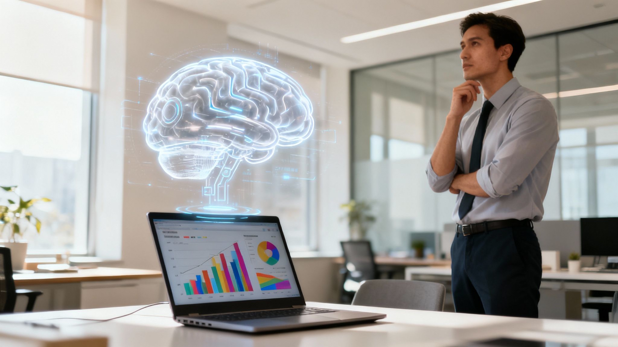 Stylised image of a brain with digital circuits, representing AI in marketing