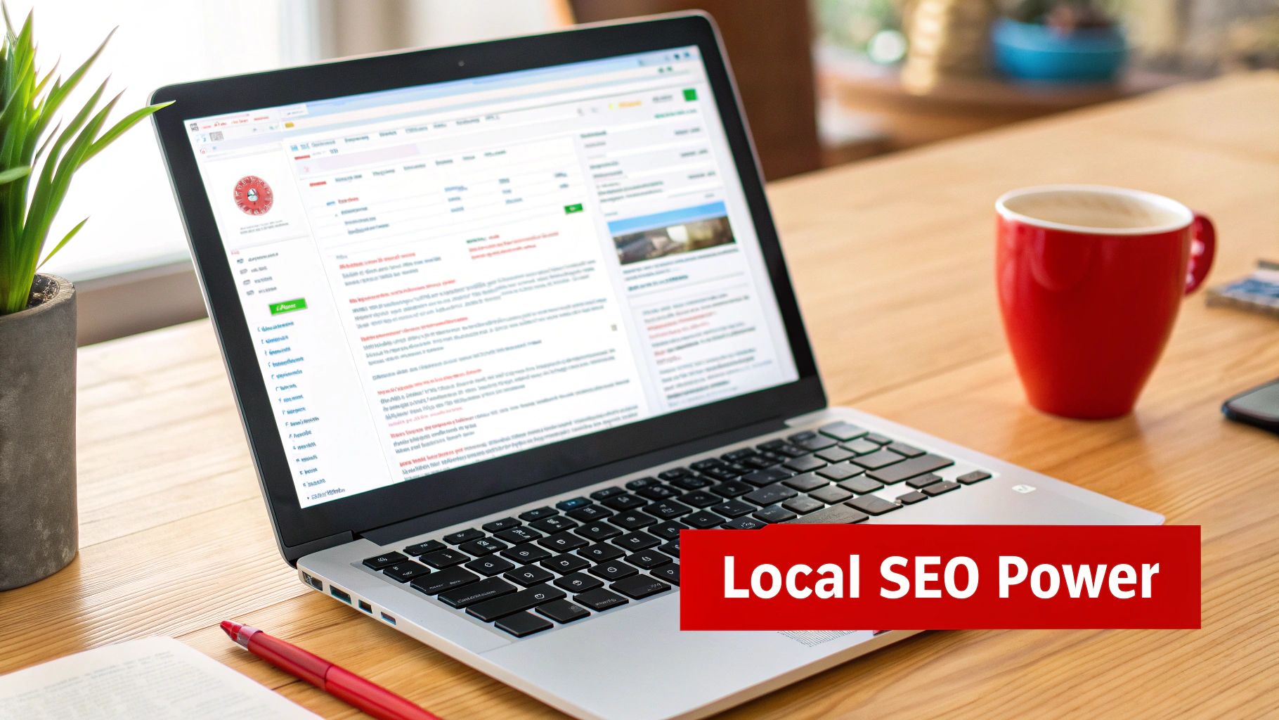 A magnifying glass hovering over a map of Brisbane, highlighting local businesses.