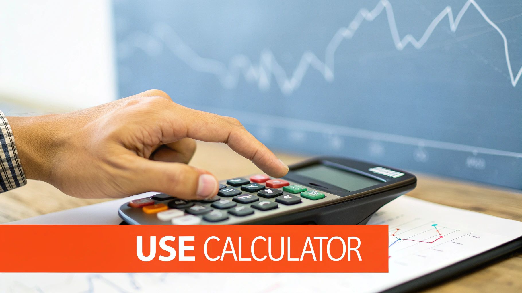 A person pointing at a screen with charts and graphs, analysing data.