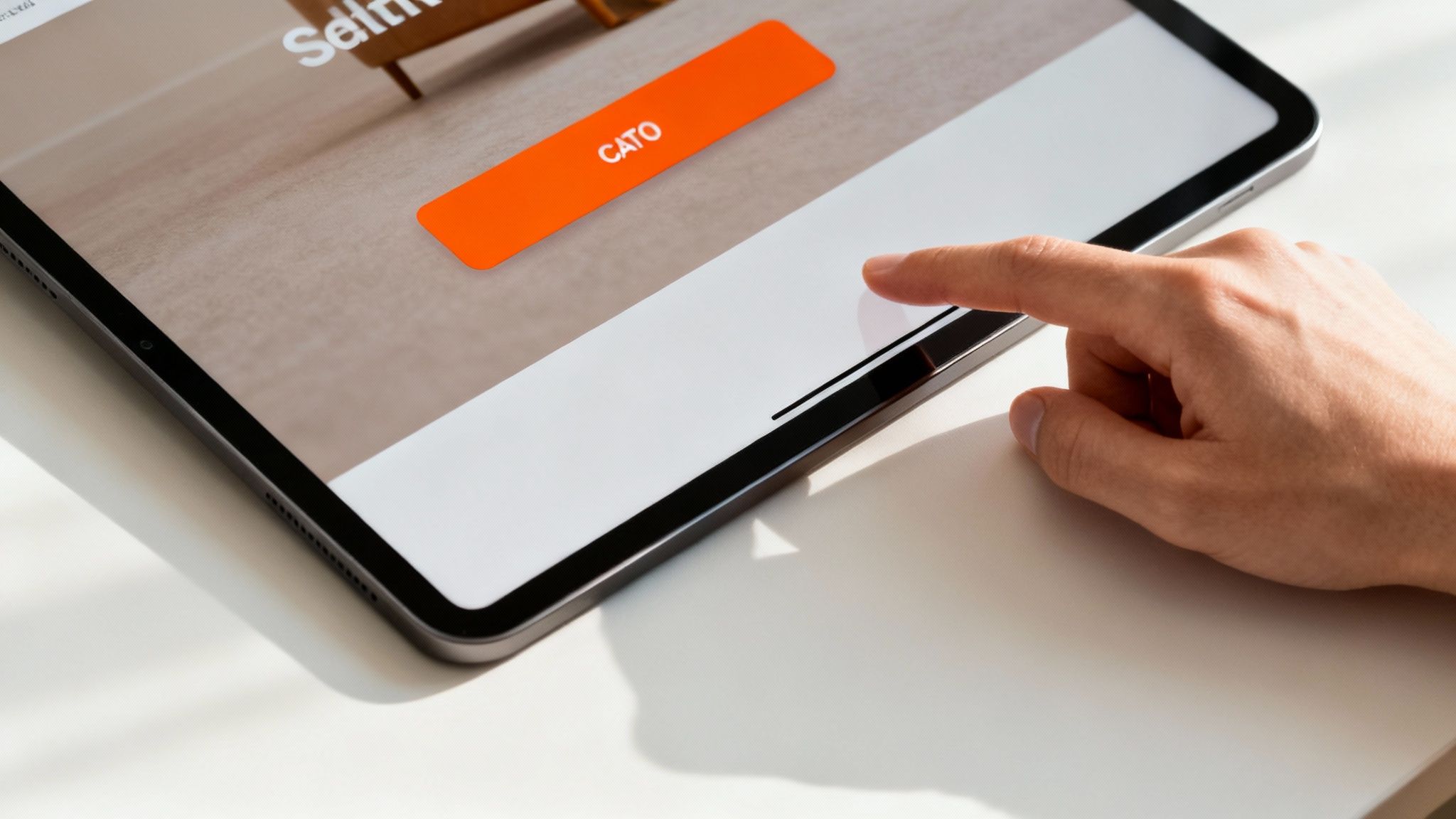 A colourful design button being clicked by a cursor, symbolising an effective CTA.