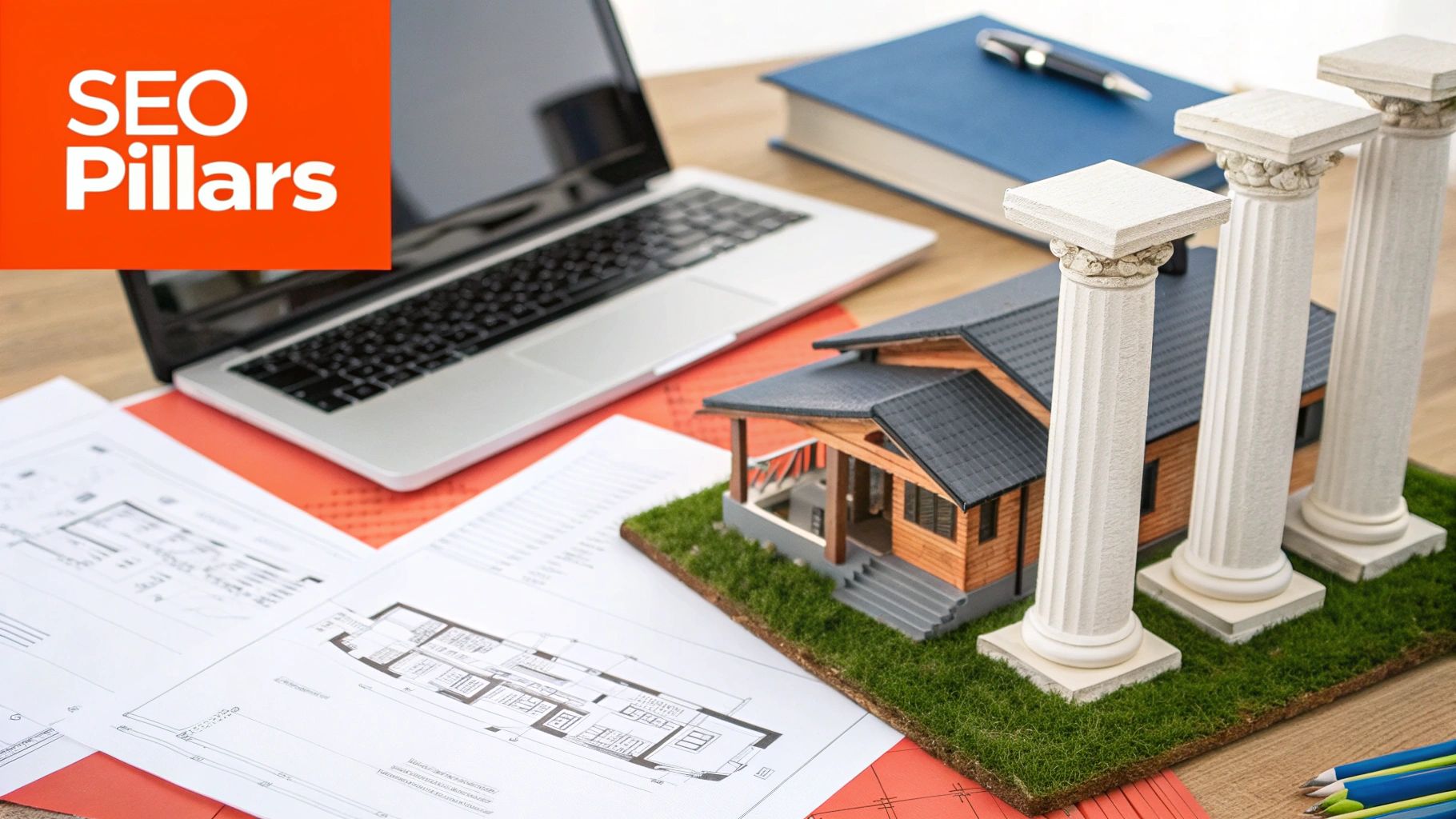 Three distinct columns representing On-Page, Off-Page, and Technical SEO, forming a solid structure.