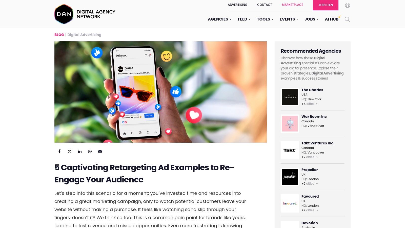 Digital Agency Network's article on retargeting ad examples