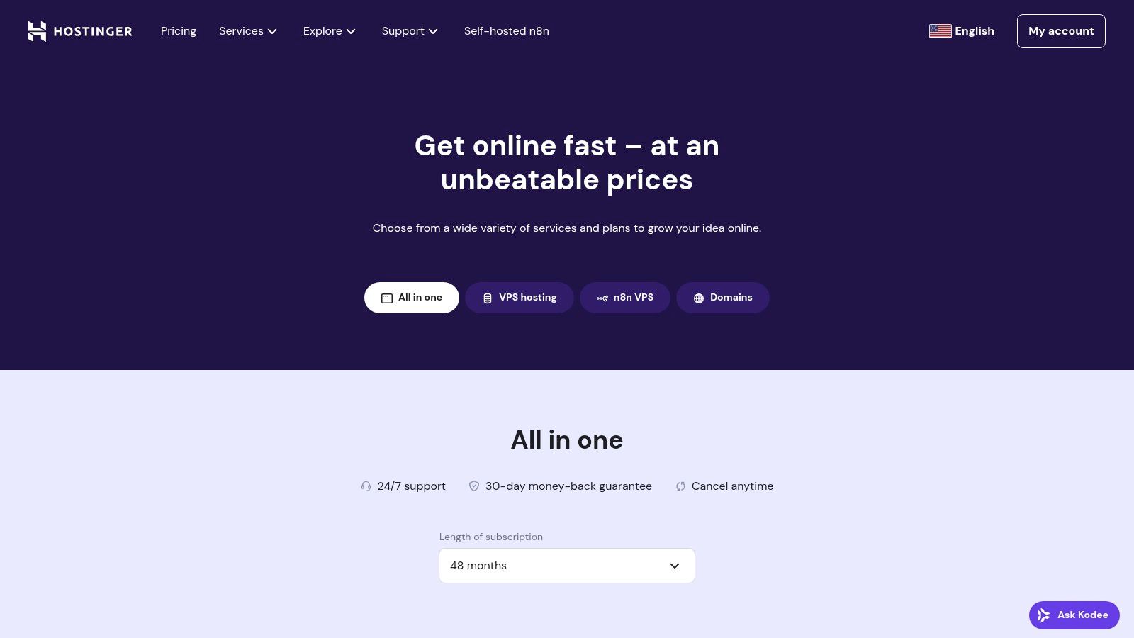 Hostinger hPanel interface showing WordPress tools and site management options