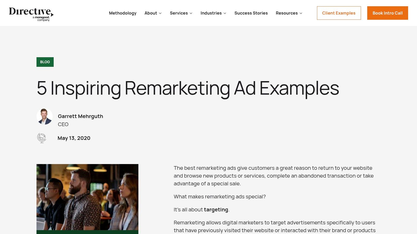 Directive Consulting's blog post featuring remarketing ad examples