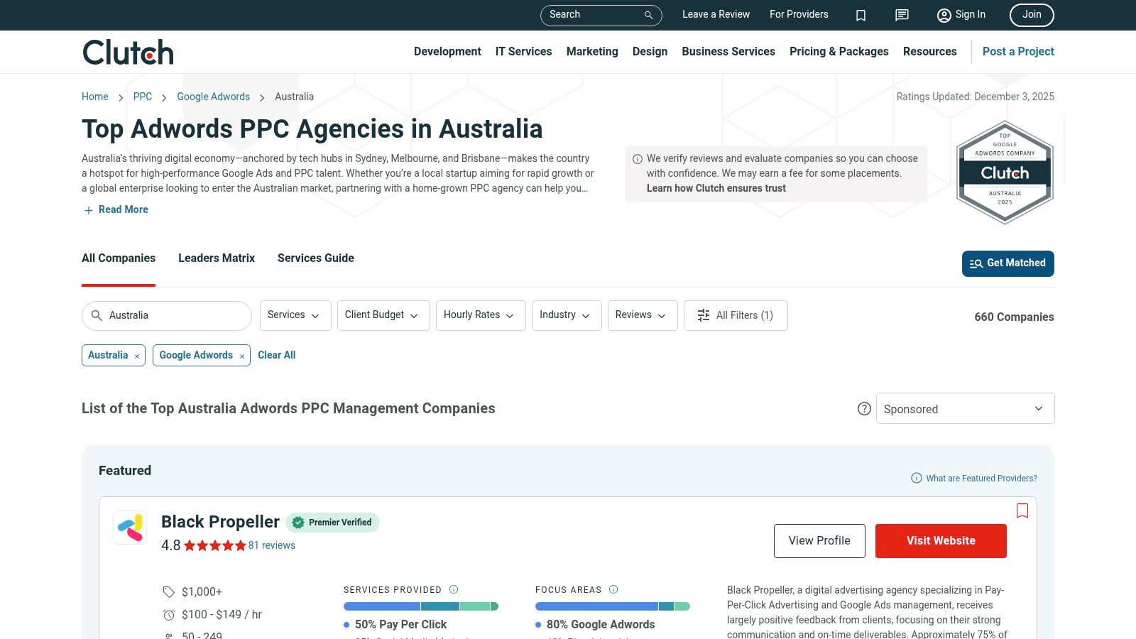 Clutch (Australia Google Ads agency rankings)