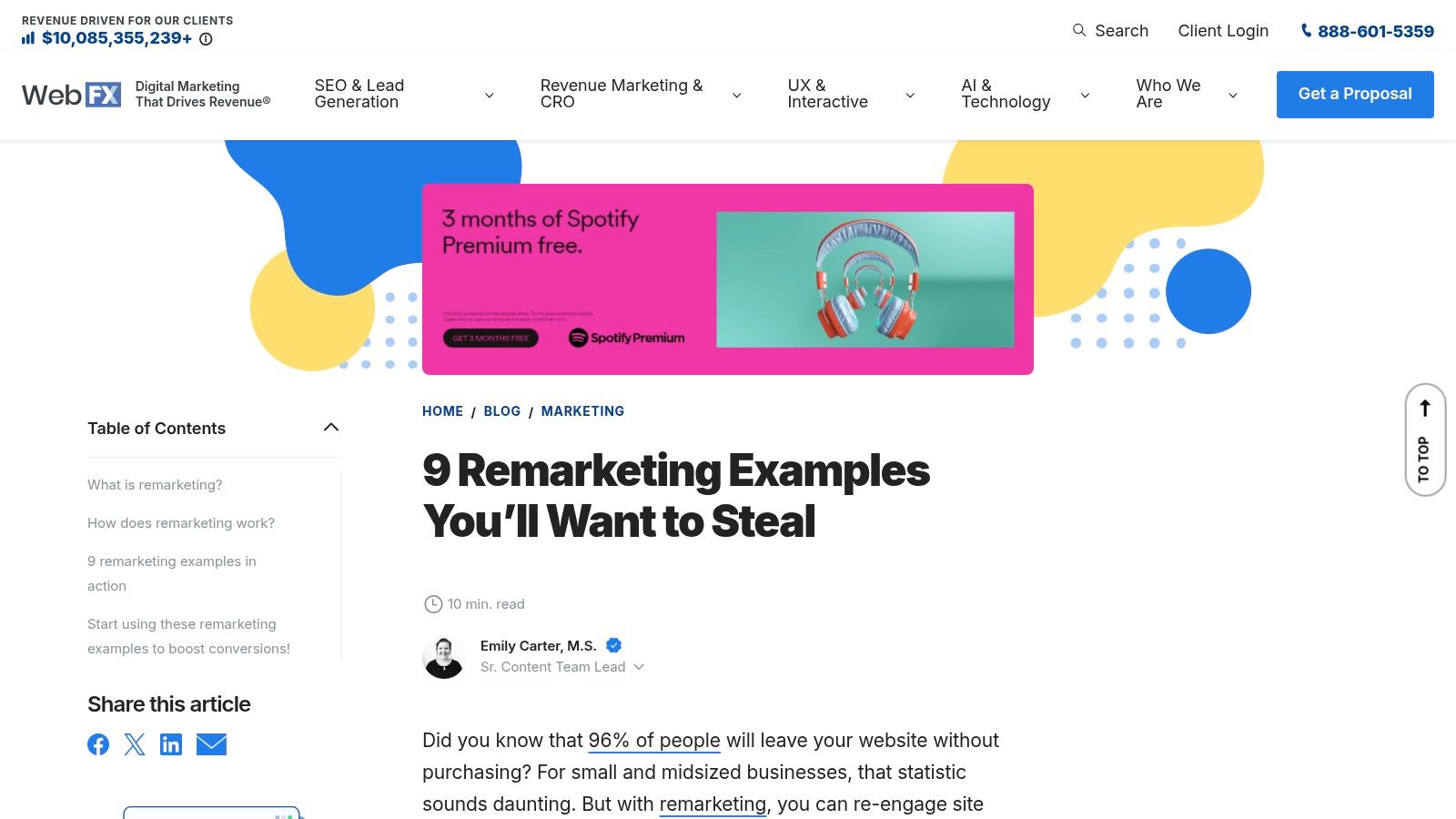 WebFX's blog post covering creative remarketing examples