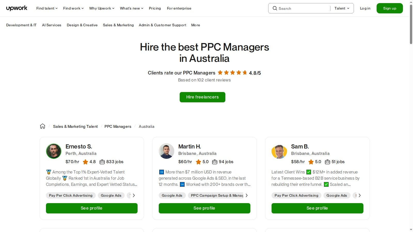 Upwork: Hire PPC Managers in Australia