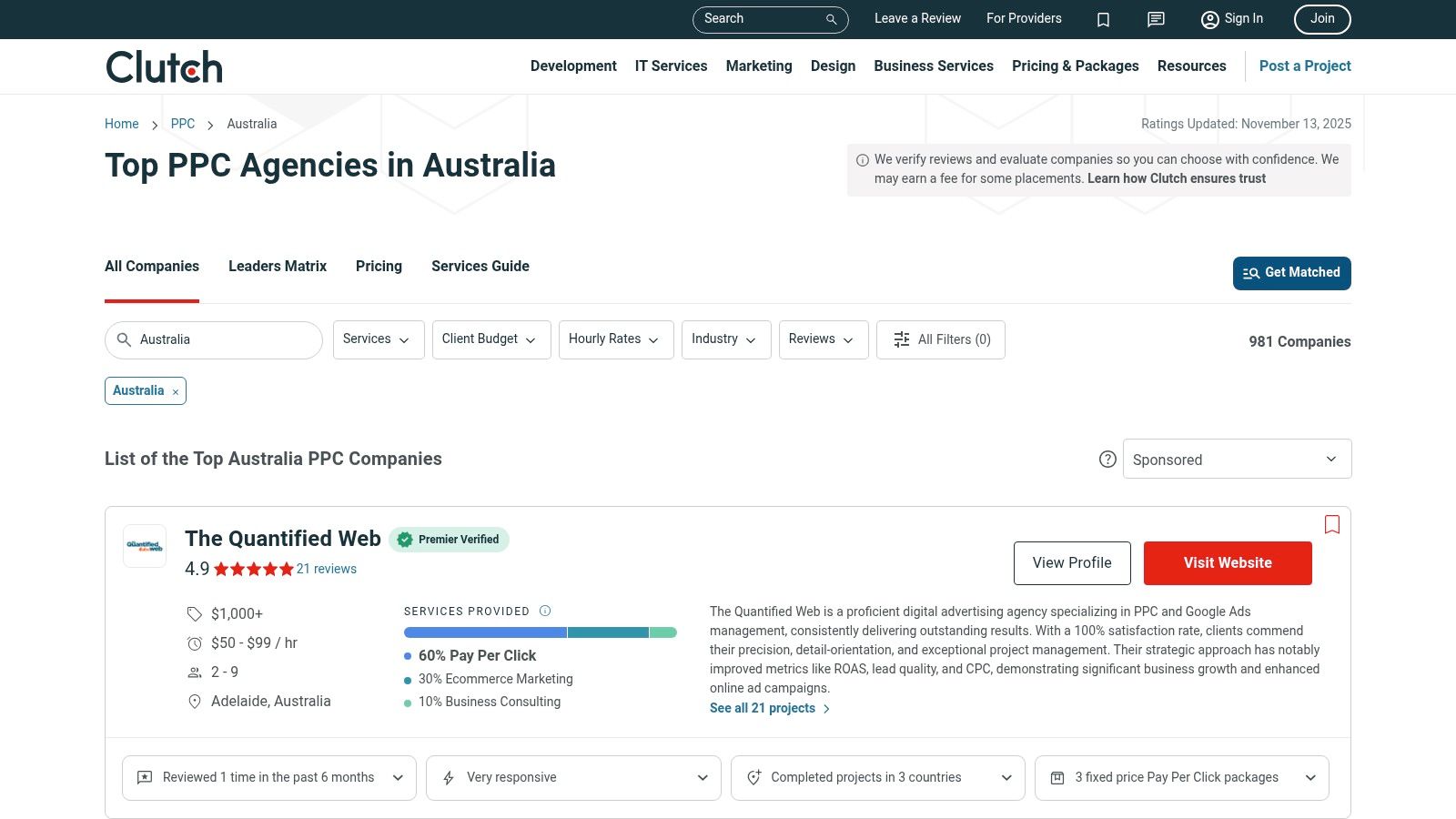 Clutch: Top PPC Agencies in Australia