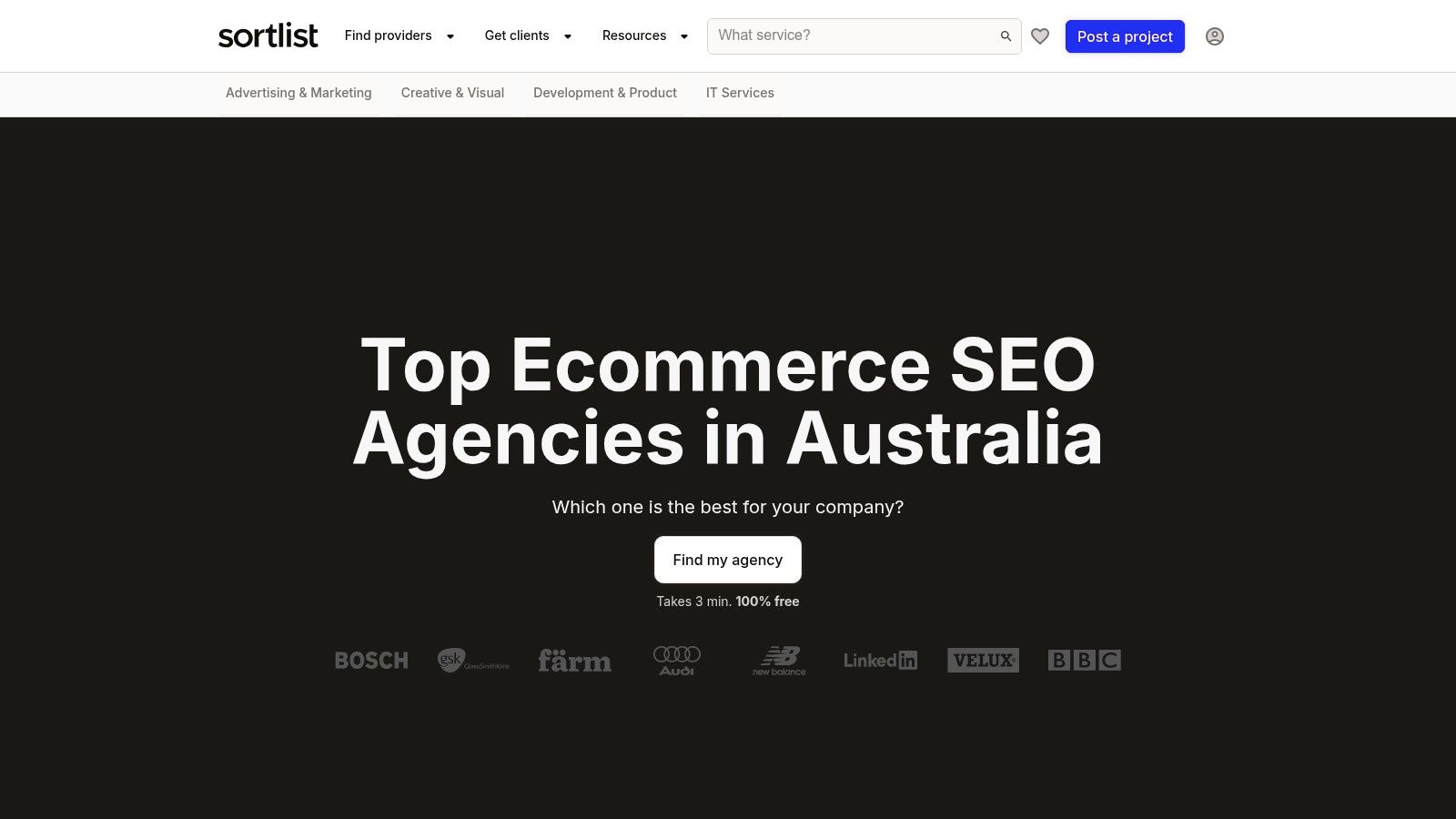 Sortlist ecommerce SEO agencies landing page