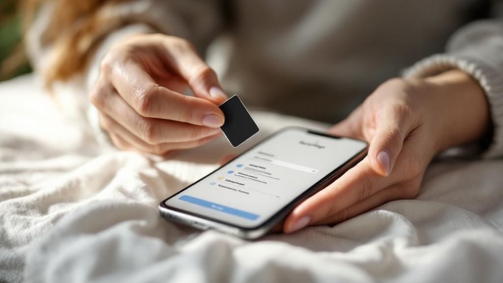 A person sitting in a cafe, checking their phone while planning their day's travel itinerary.