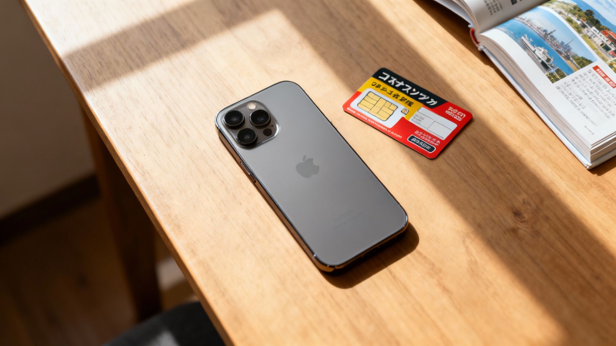 A person holding a smartphone with a vibrant Japanese cityscape in the background, symbolizing connectivity while traveling.