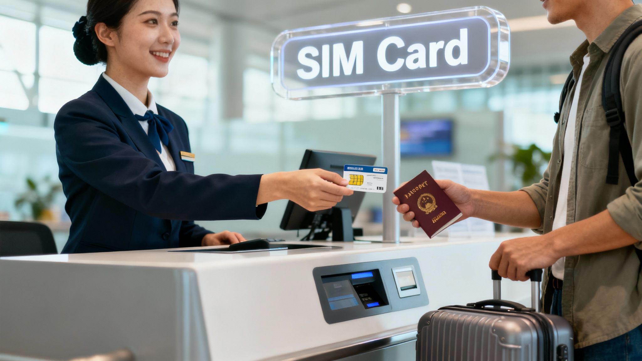 A person holding a smartphone, ready to insert a new SIM card for travel in Malaysia.