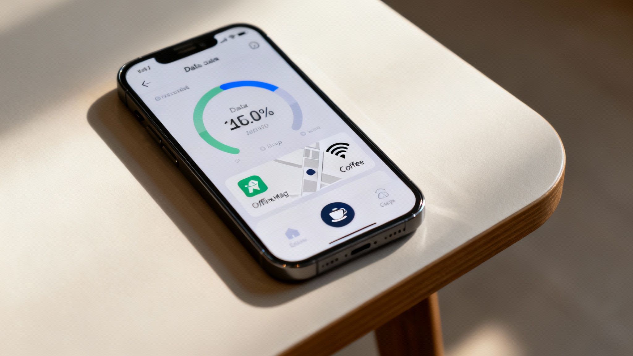 A person using a smartphone to navigate a map while on a scenic New Zealand road trip.