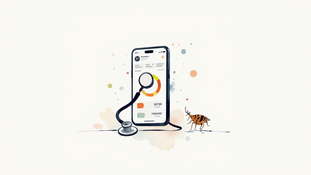 A developer looking at a dashboard with app performance metrics and charts, identifying a potential issue.
