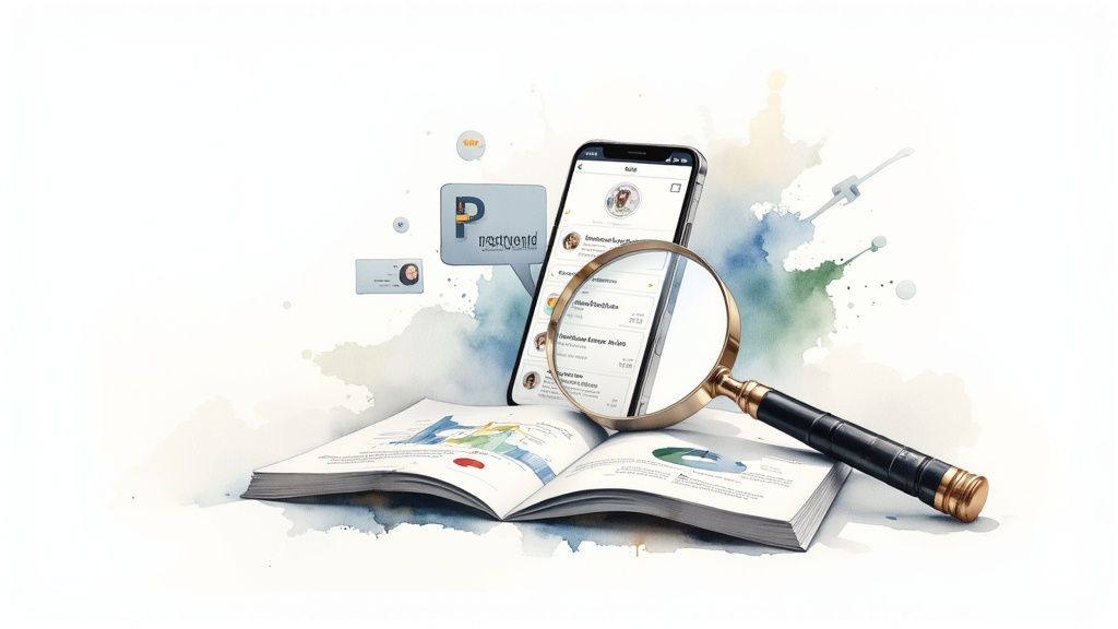 A person using a laptop with charts and graphs on the screen, representing competitive analysis.