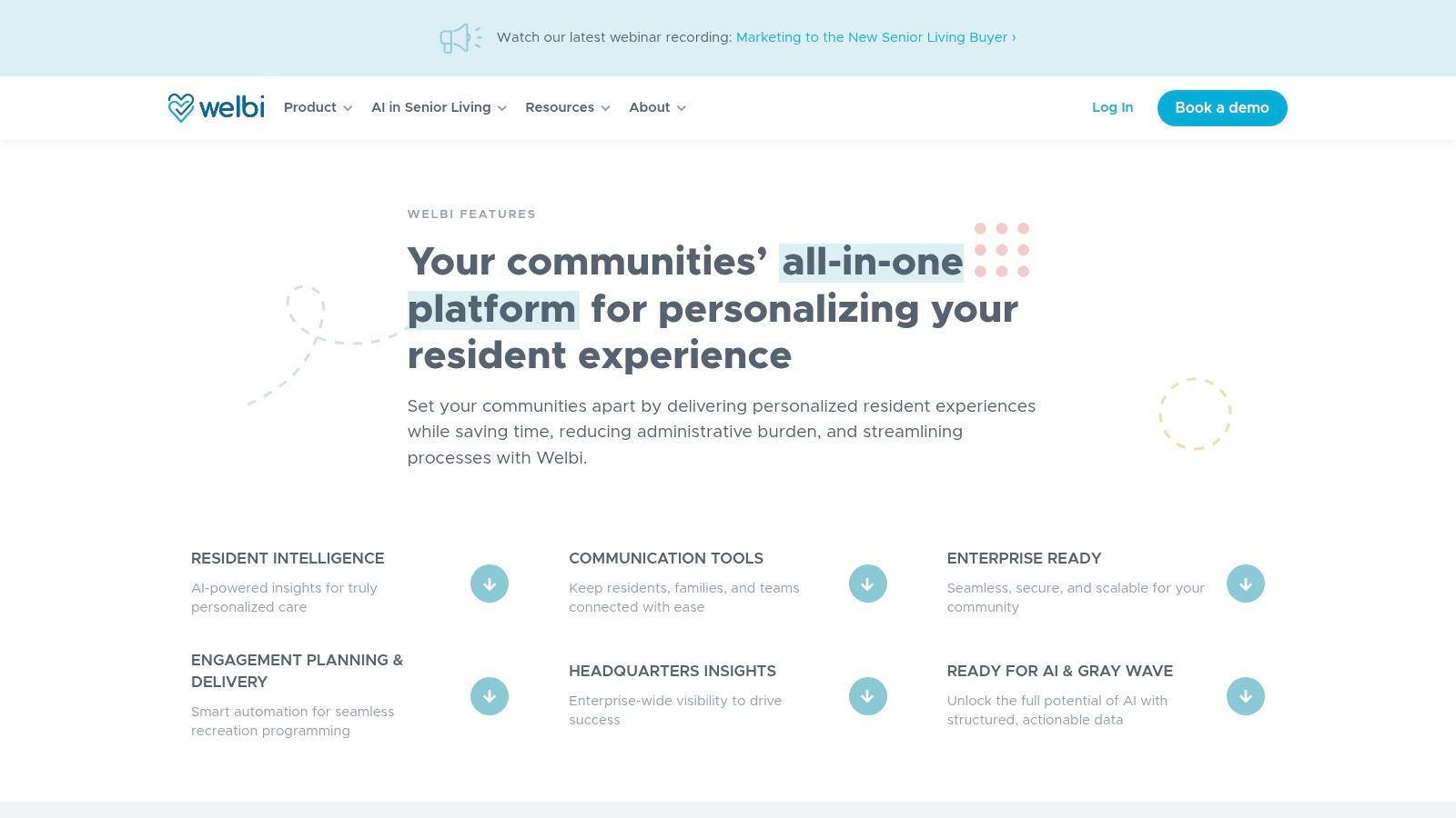 Welbi platform showing activity planning and resident engagement features