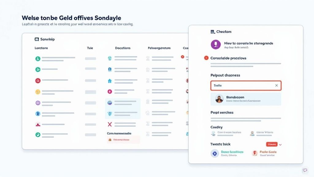 Tableau de bord logiciel moderne affichant une liste de données et un panneau latéral avec des détails et des profils utilisateurs.
