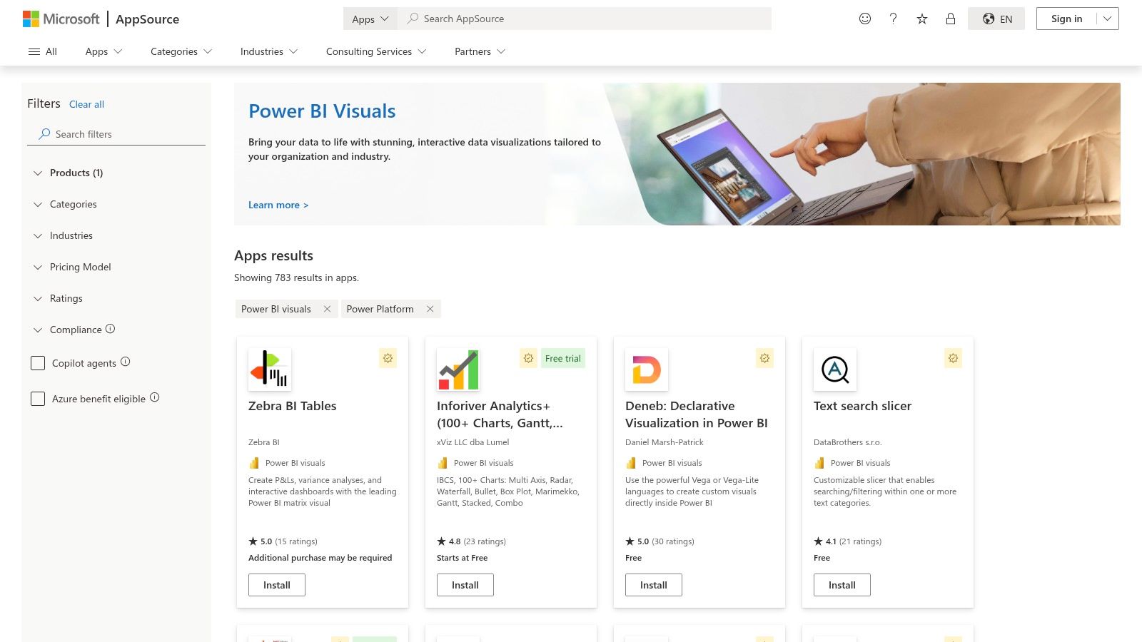 Microsoft AppSource – Marketplace de visuels Power BI