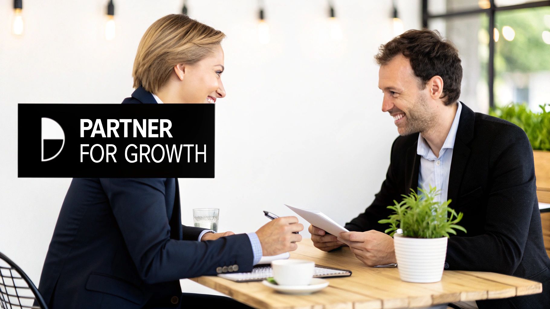 Two professionals shaking hands across a desk in a modern Adelaide office, with charts and graphs visible on a screen behind them.