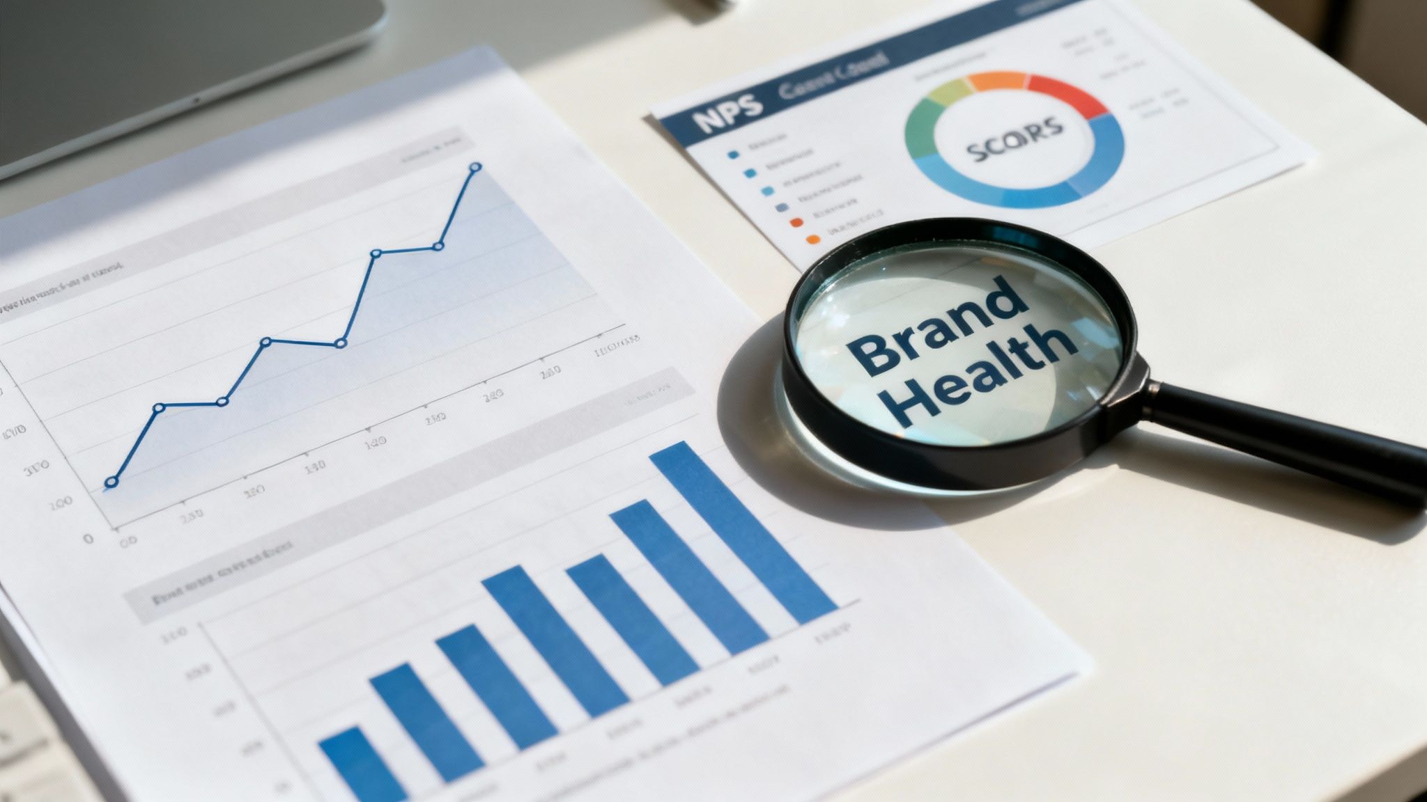 A person analysing charts and graphs on multiple screens, representing brand equity measurement.