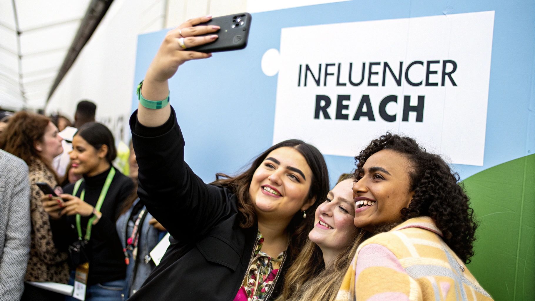 A group of volunteers in branded t-shirts planting trees in a community park.