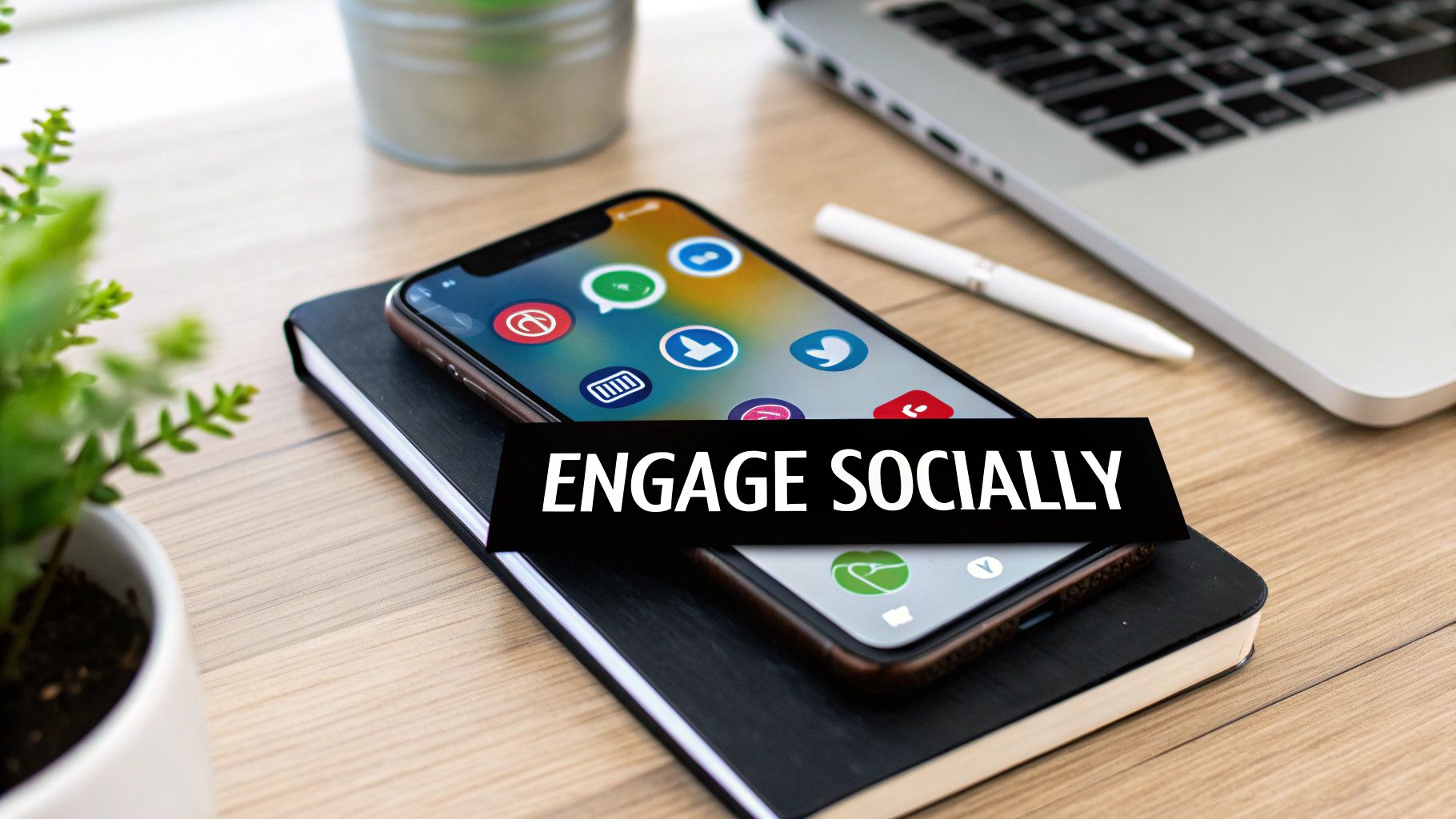 A team collaborating on content ideas with sticky notes and laptops