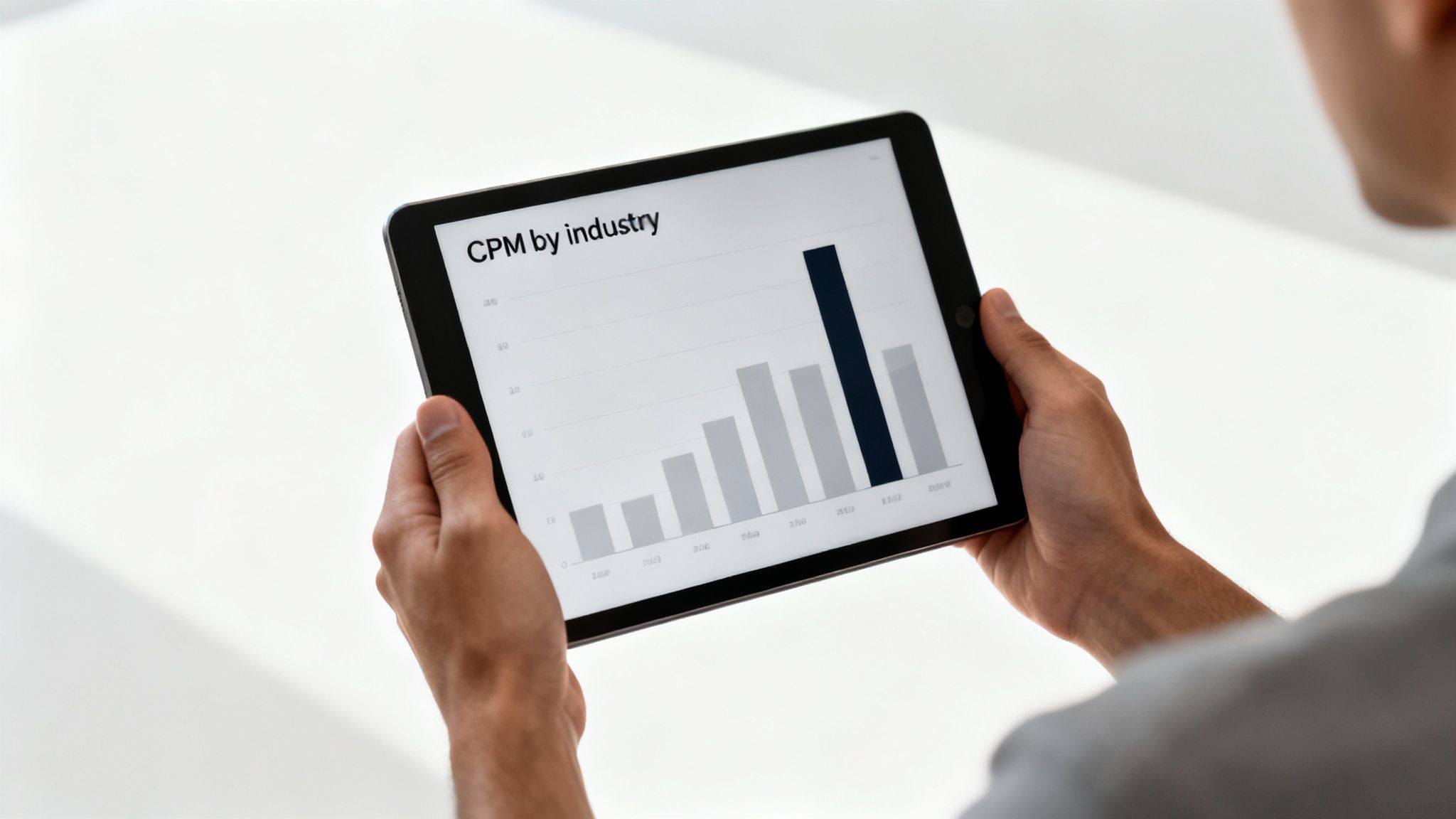 A person analysing market trend charts and graphs on a digital screen, comparing data points, comparing data points.