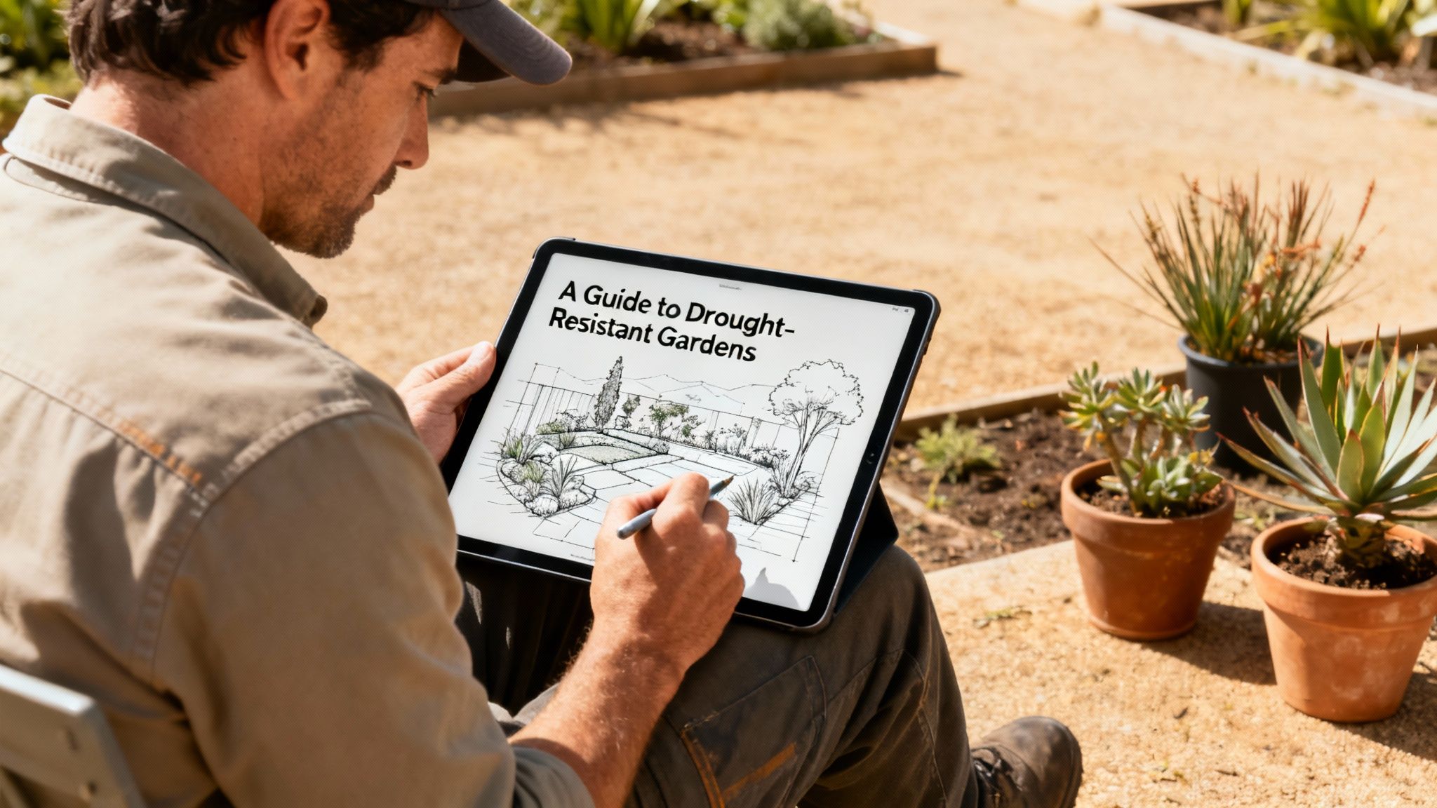 A person writing engaging content on a laptop, with lightbulbs and charts floating around, symbolising creative and strategic ideas.