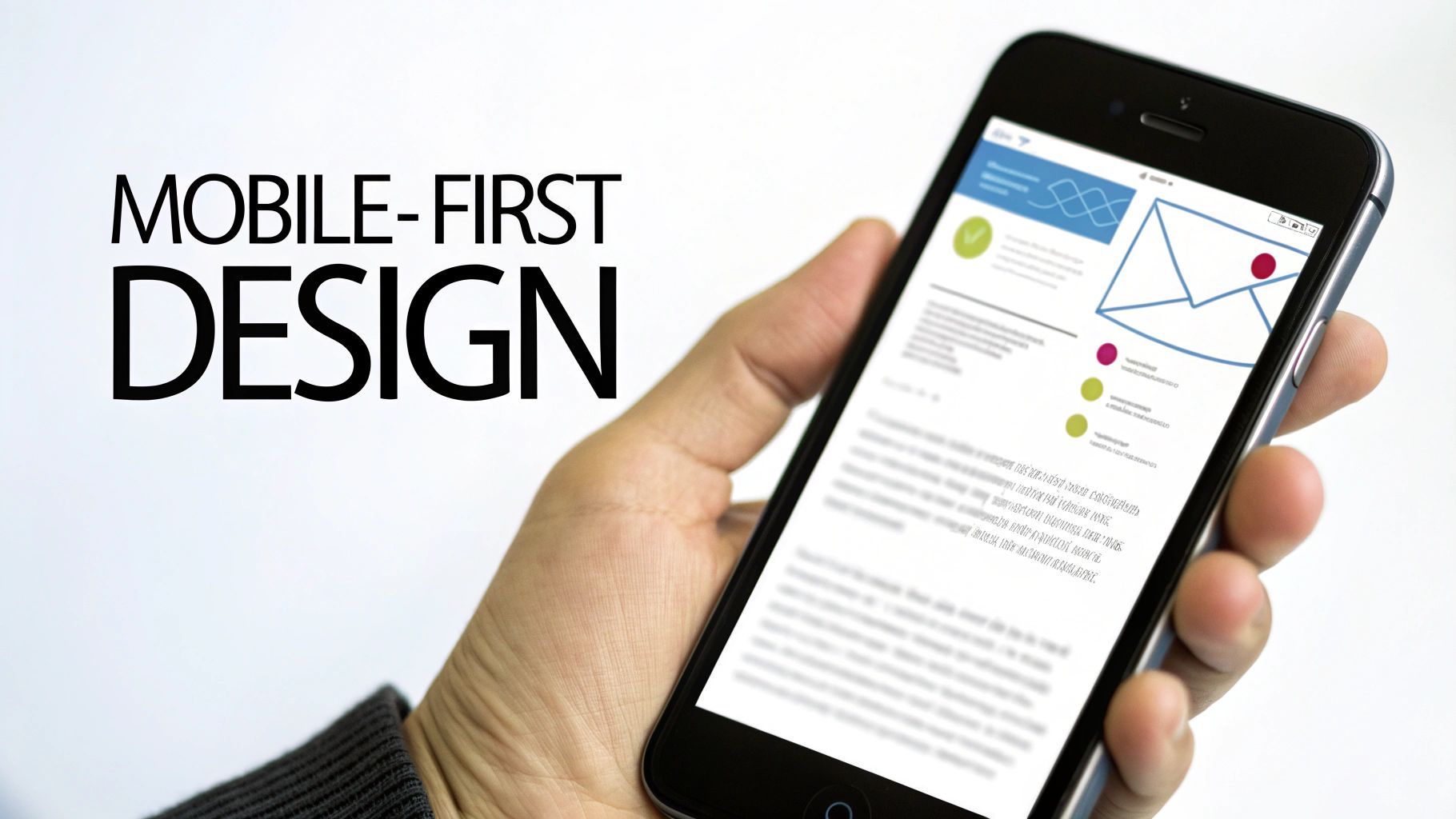 A visual example of a mobile-first email design, showing a clean, single-column layout with a prominent call-to-action button, optimised for viewing on a smartphone.