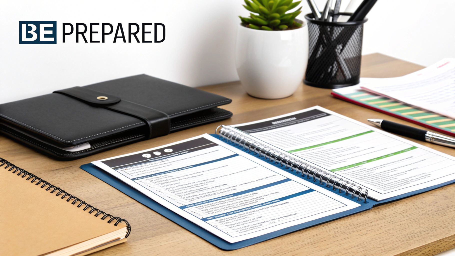 A team preparing documents for a productive meeting in a modern office.